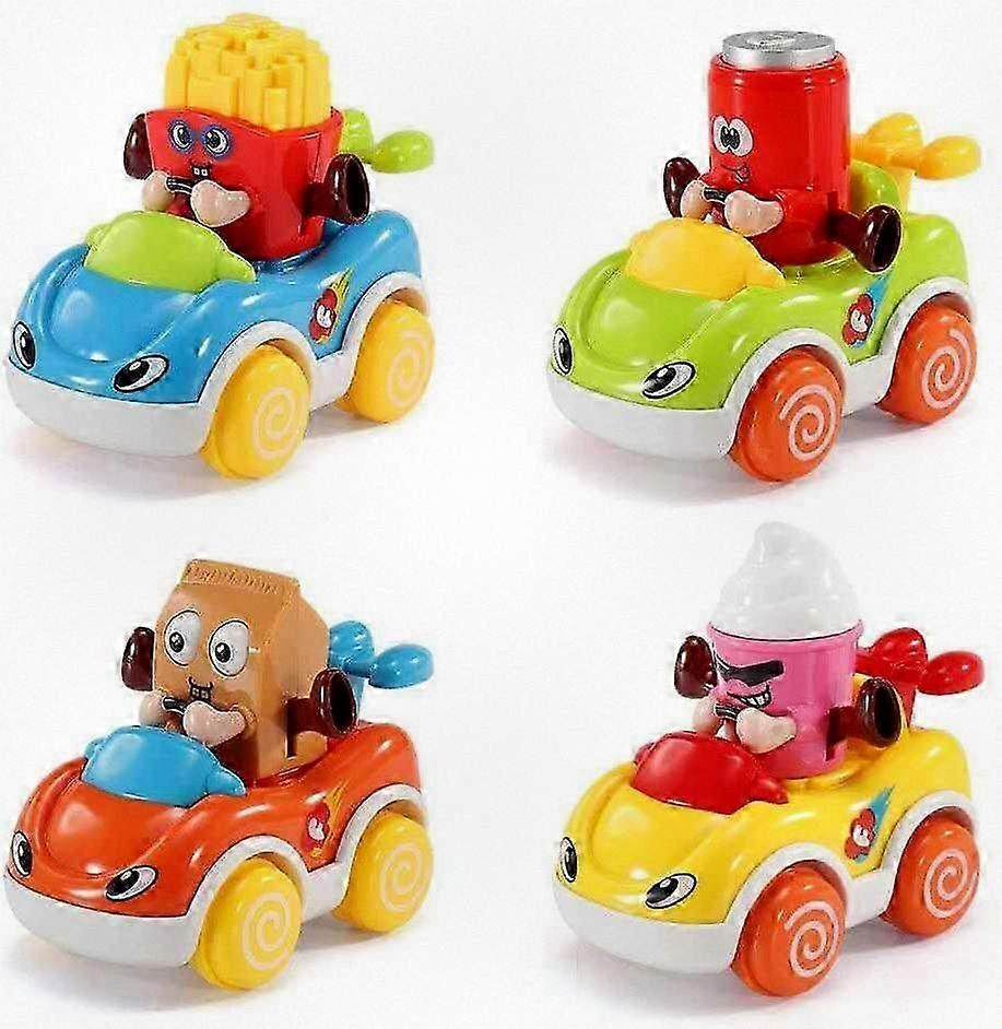 Toddler Car Toy Set of 4 - Cartoon Push and Go Friction Powered Vehicle Toys for Boys Aged 18 Months and Older, Perfect Gift for Young Child