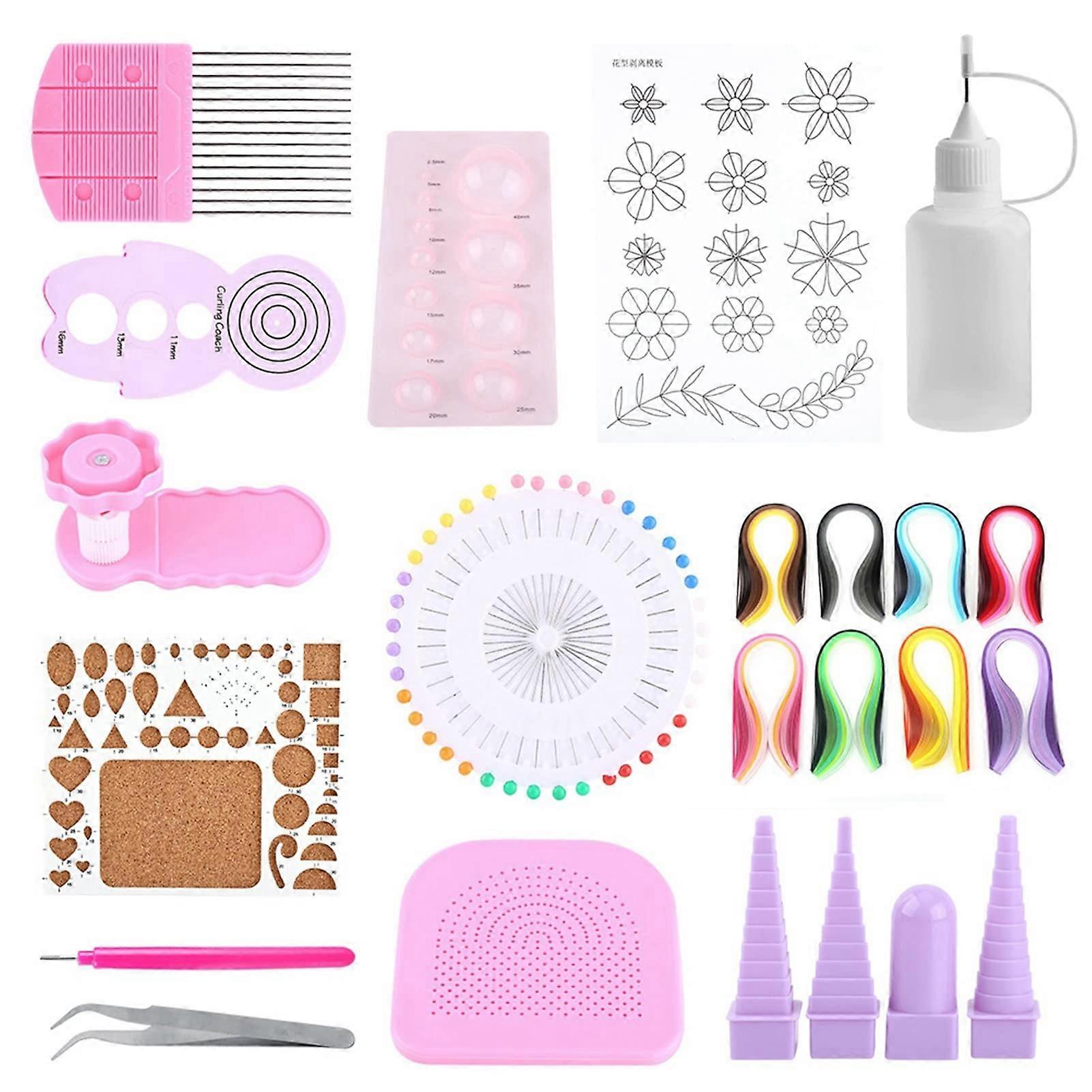 Slotted Quilling Tool, Paper Craft Rolling Kit with Tweezer, Strips for Decoration, Quilling Board and Borders Included