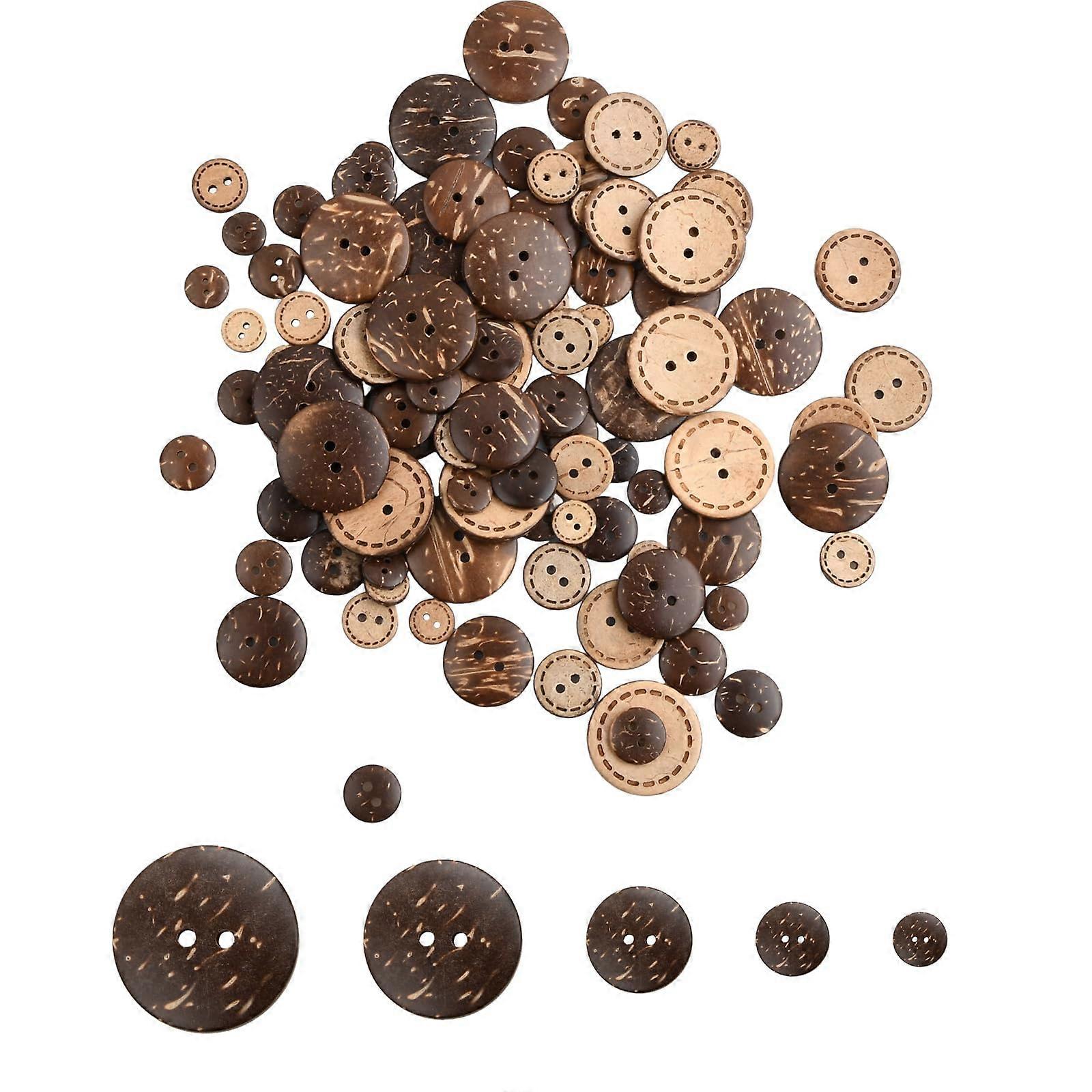 Coconut Buttons, Pack of 100 Natural Wooden Buttons, Brown for DIY Sewing Craft