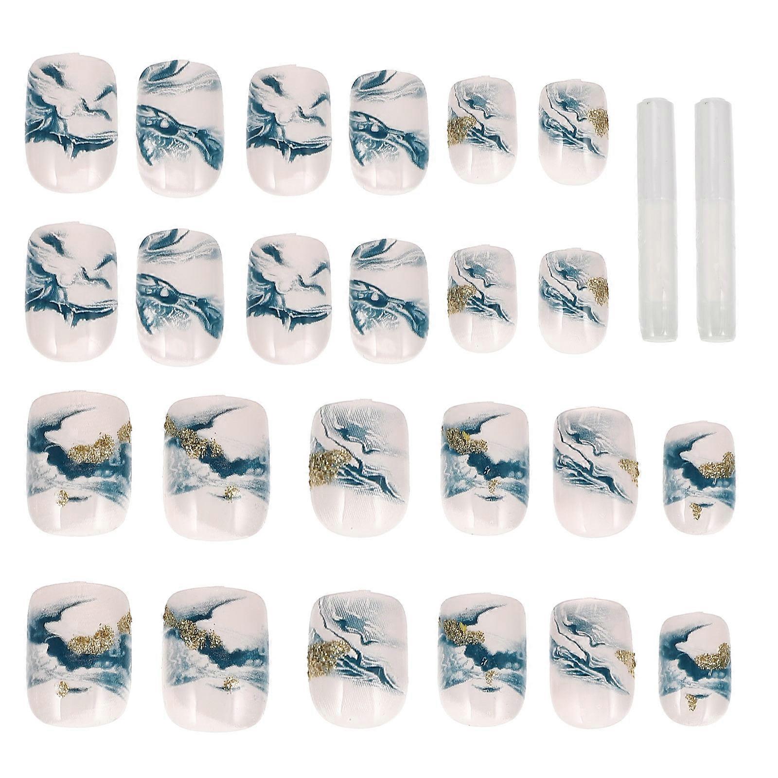 48Pcs Decorative Wave-Pattern Fake Nails Art Decorative Patches Fake Nails
