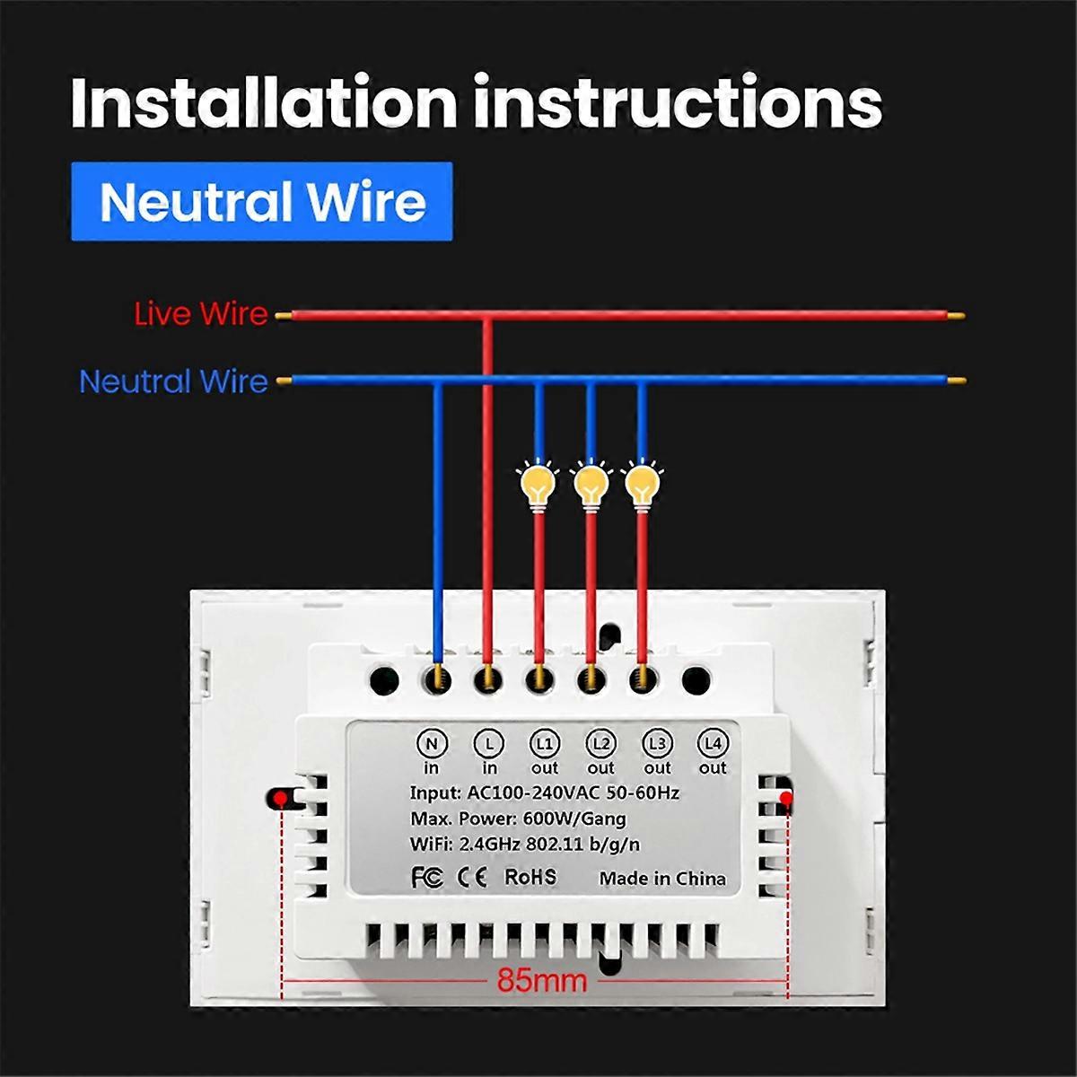 WiFi Smart Wall Switch 3 Gang Smart Touch Sensor LED Light Switches Smart Home Home Control White U