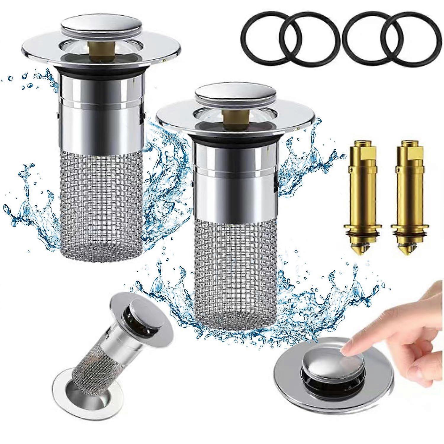 Sink Plug with Hair Strainer for 34-40 mm Drain, Universal Pop Up Drain Strainer in Silver Grey, Quick Drain Shower Accessory