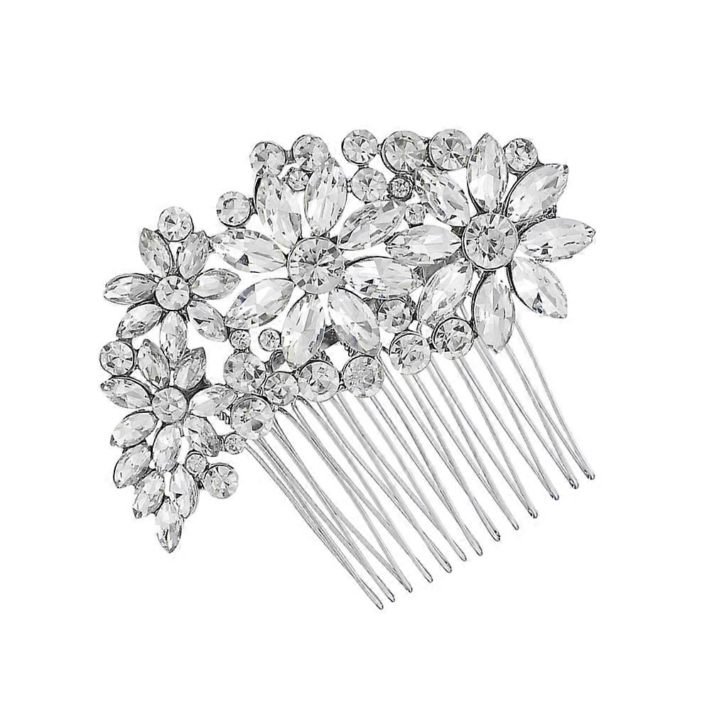 Elegant Silver Rhinestone Bridal Comb with Floral Crystal Design for Wedding, Bridesmaids, Prom and Special Occasions