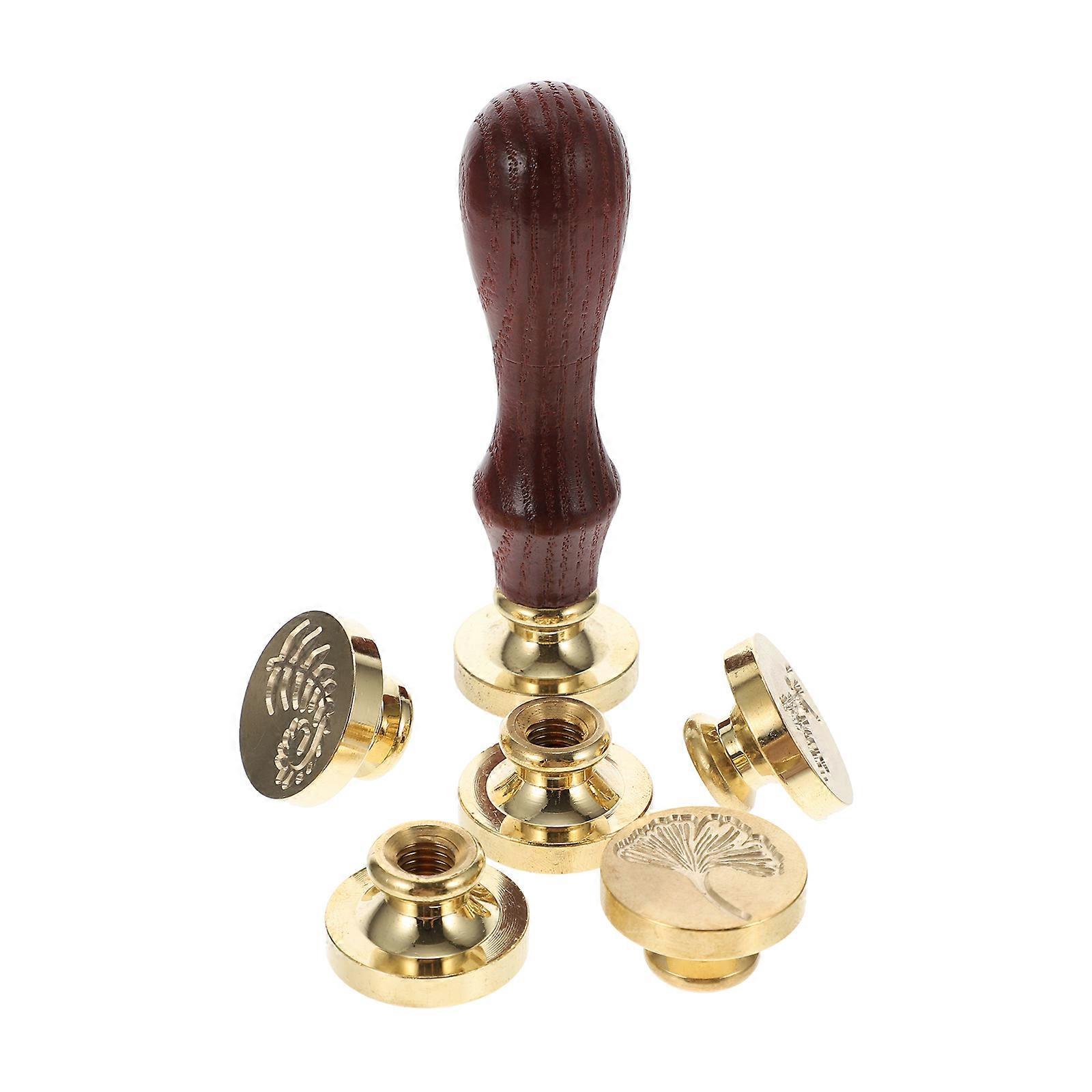 Wax Sealing Kit Copper Seals With Wooden Hilt For Cards Envelops Invitation Letter Multi Color 8.8X2.5cm Stamping 6Pcs