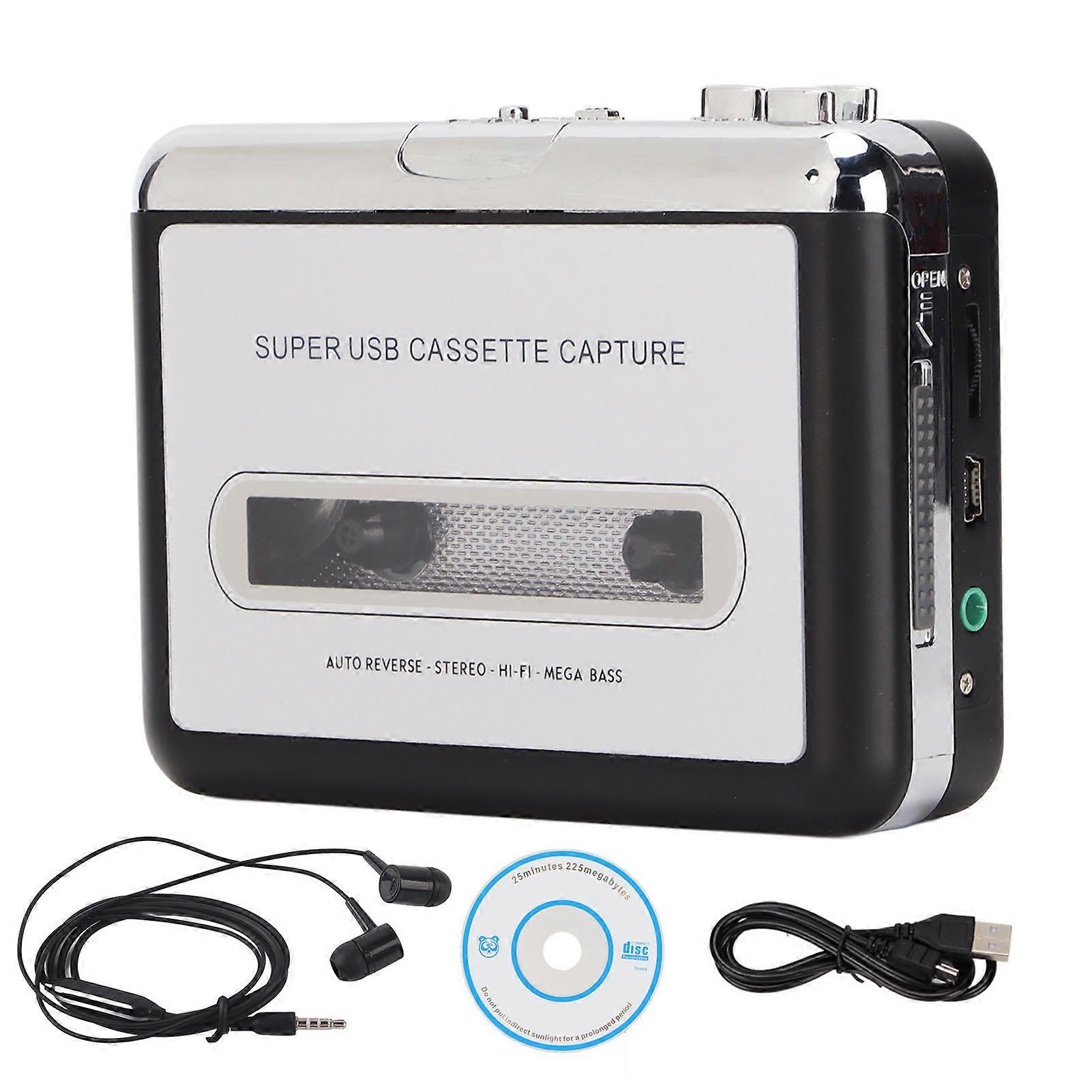 Cassette Tape to MP3 Converter 3.5mm Stereo Portable USB Cassette Player with Headphones for Laptop PC