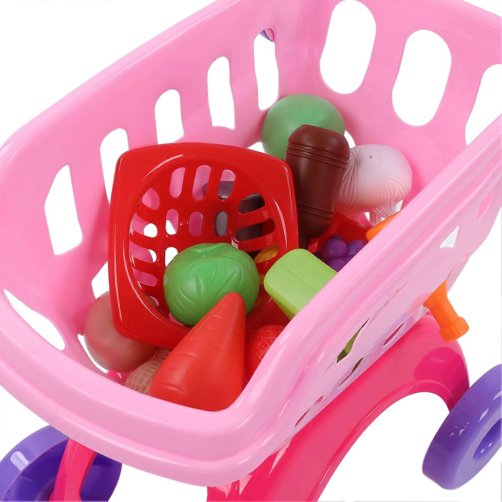 Fruit Shopping Cart, Multifunctional Simulation Toy, Pretend Play for Kids, Pink