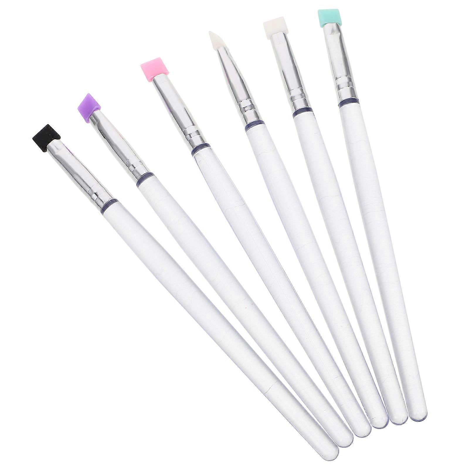 Silicone Flat Eyelash Brush 6pcs Set – Eyeliner & Eyeshadow Applicator, Easy Clean, Gentle on Skin, Includes Glitter Stick & Eyebrow Tool
