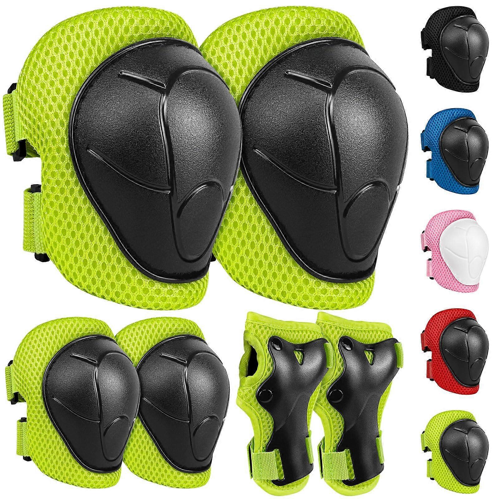 Protector Set of 6, Knee Pads, Elbow Pads, Hand Guards, Adjustable, Green S  38 years