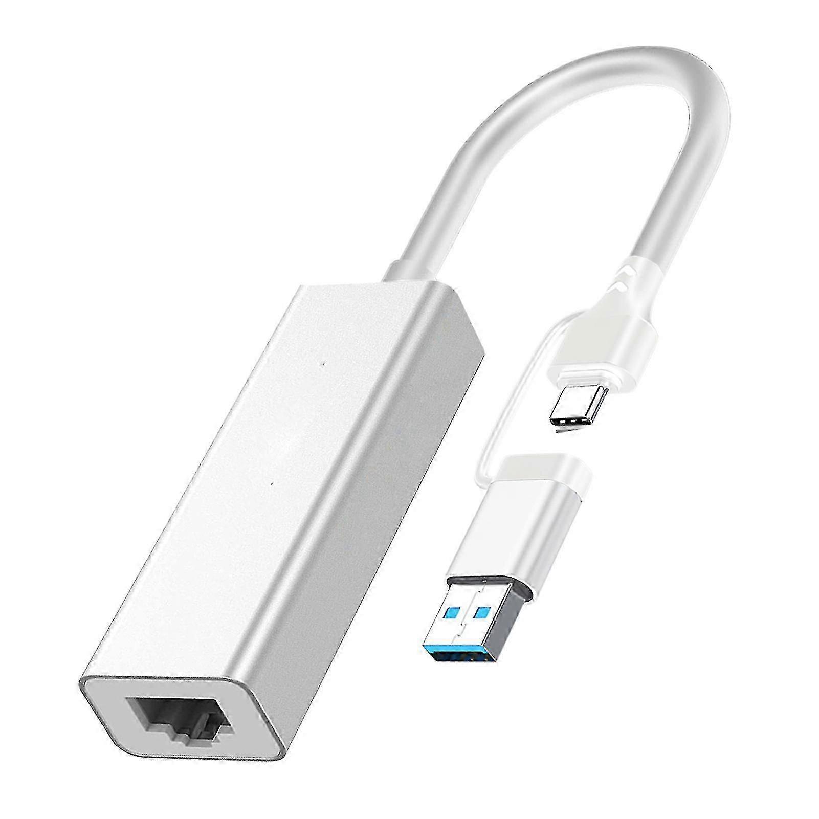 Bærbar 2 i 1 Ethernet-adapter med 5 Gbps høj hastighed, driverfri USB 3.0 Type-C til RJ45 netværkskonverter, kompatibel med Windows og Ma