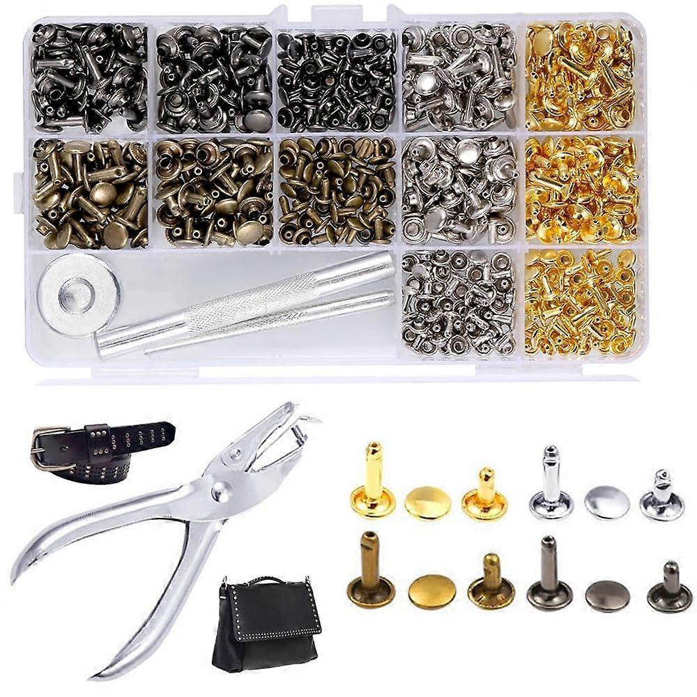 Leather Rivets Set, 180 Metal Rivets Double Cap with Rivet Pliers, 12 8 6 mm