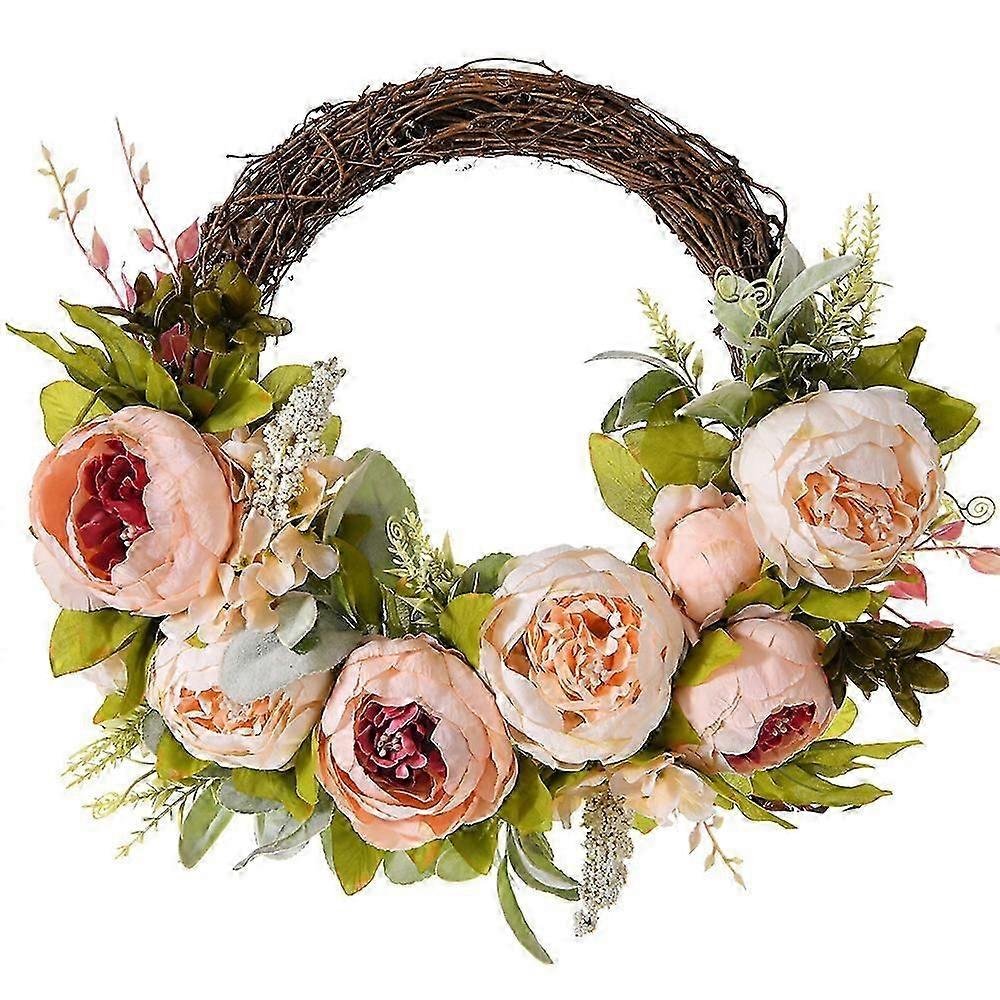 New Artificial Peony Wreath Peony Flower Wreath Spring Summer Wreaths Grapevine Wreath Green Leaves