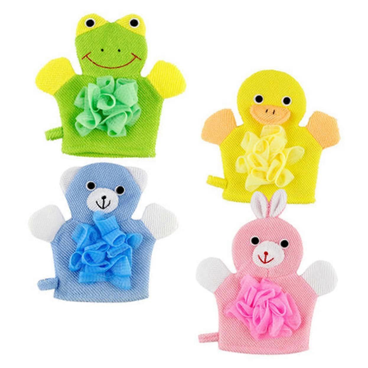 4-Pack Cartoon Shower Exfoliating Gloves for Daily Body Cleansing, Soft Material, Gentle Scrub for All Skin Types
