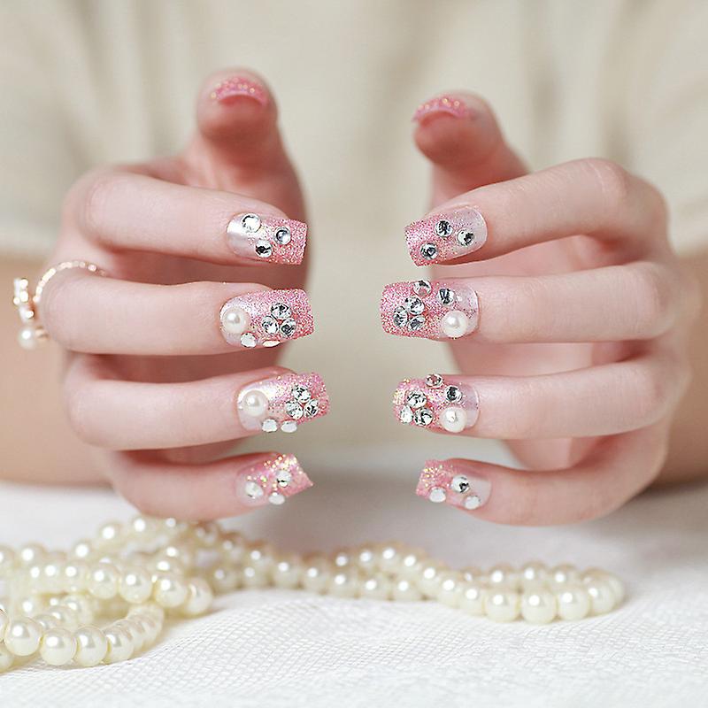 24pcs Fake Nail Patch Glue Type Removable Short Paragraph Nail Patch New