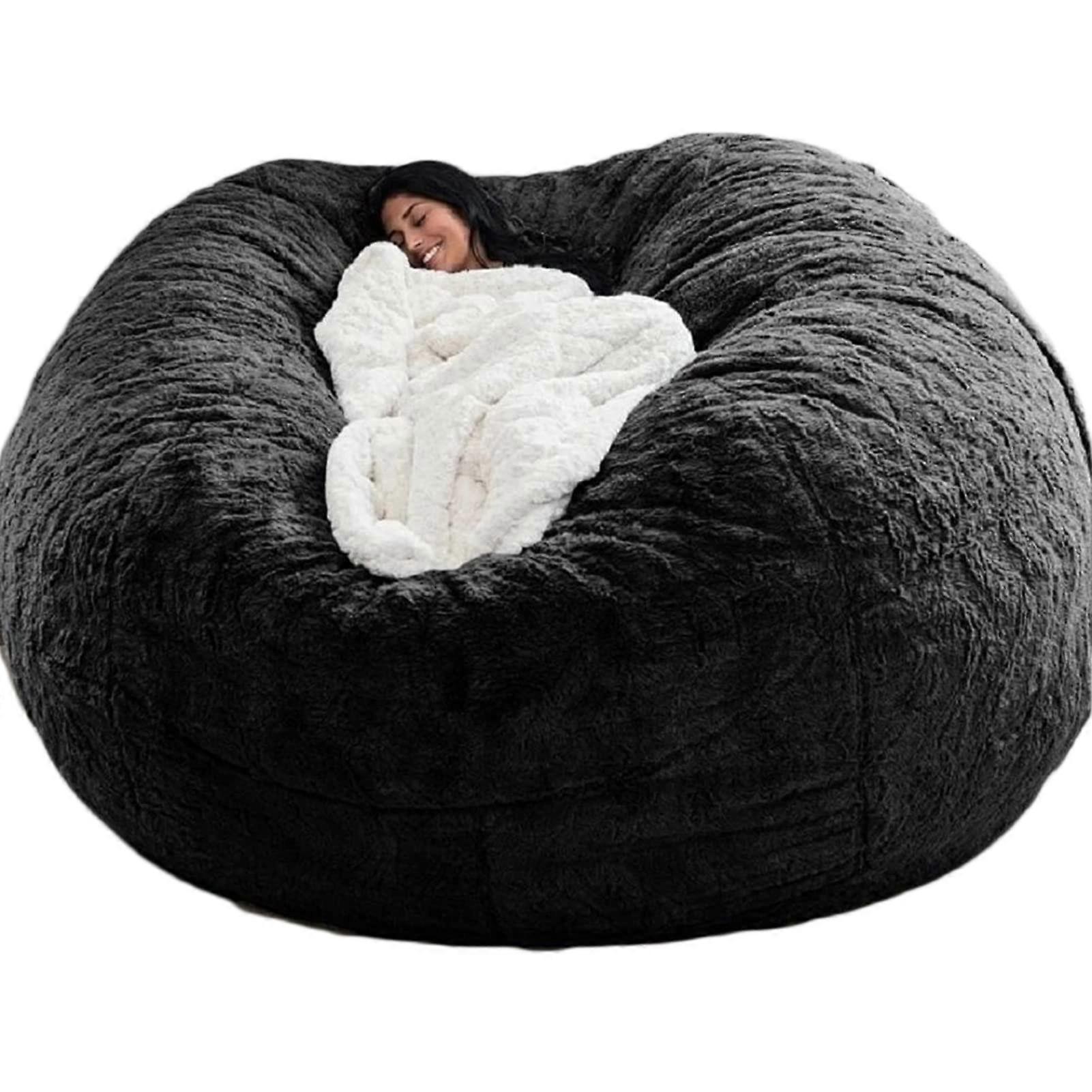 Large Bean Bag Sofa Cover, 6ft PV Velvet Lazy Lounger Case for Plush Toy Storage, Black, 150 x 65 cm