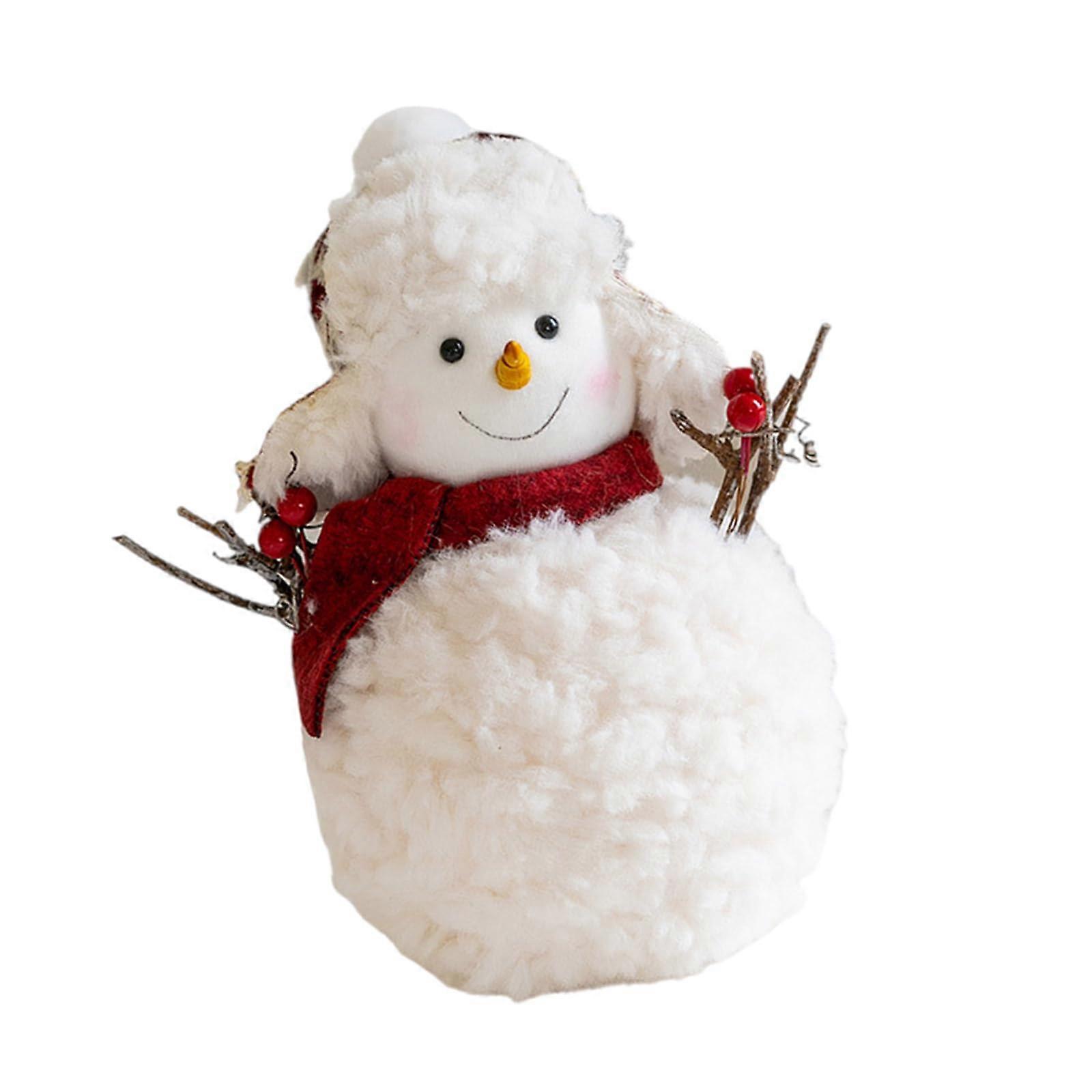 Soft Stuffed Snowman Plush Doll With Scarf And Plush Hat, Festival Christmas Desktop Ornament, Large Size, Polyester
