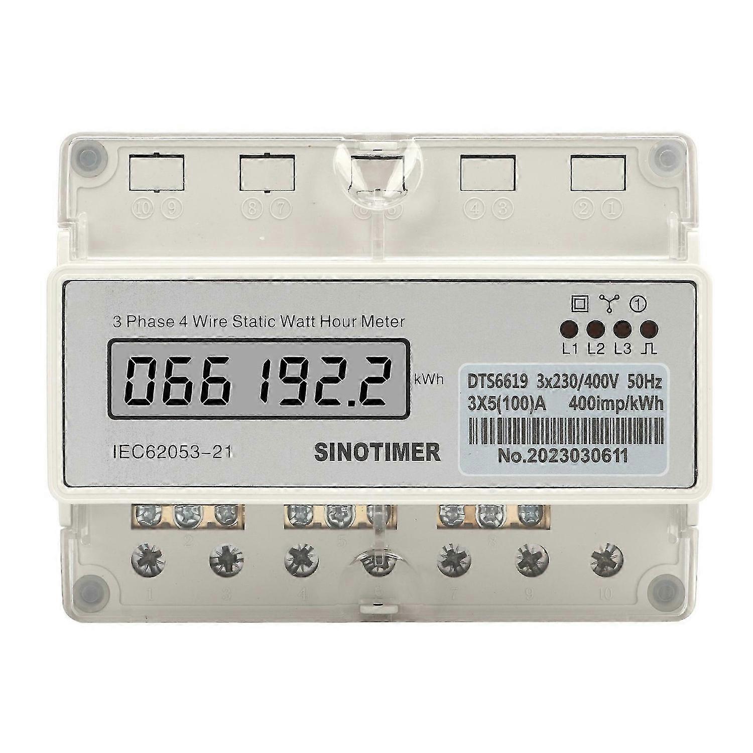 חשמלי 3 שלב 4 חוט מדריך מד אנרגיה מסילה תצוגת LCD מד חשמל 7p AC230V 400V