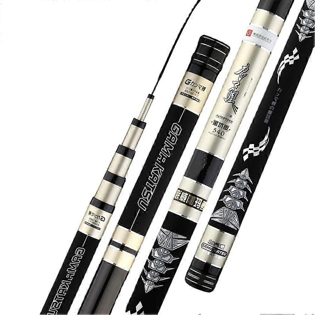 Carp fishing rod, carbon, ultrahard, 3.6–7.2m telescopic (Black and Gold, 4.5m)