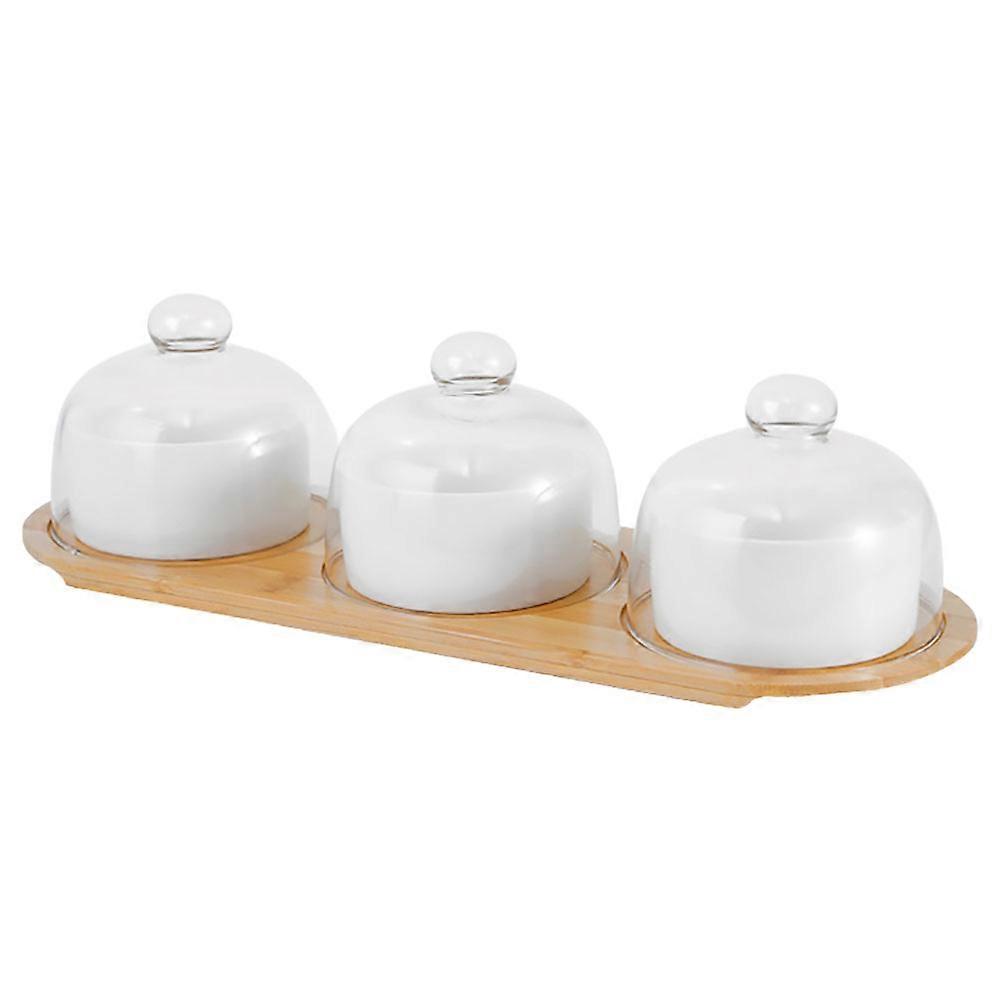 1 Set of Ceramic Fruit Bowl with Lid and Tray for Household Tableware White