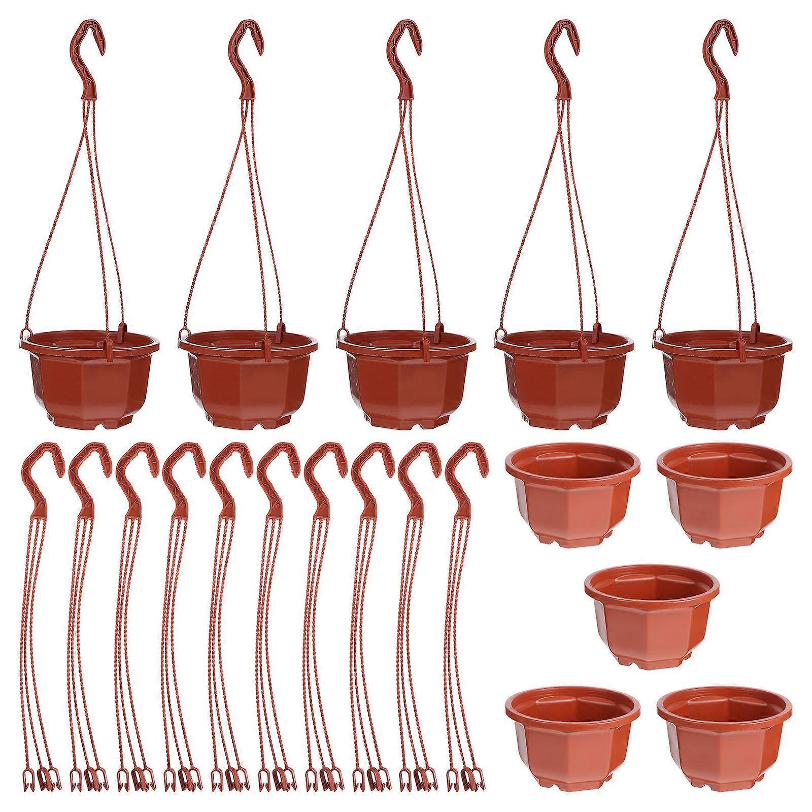 Hanging Nursery Pots With Hooks For Balcony Display 13.36X5.89X5.89In Brown 10Sets