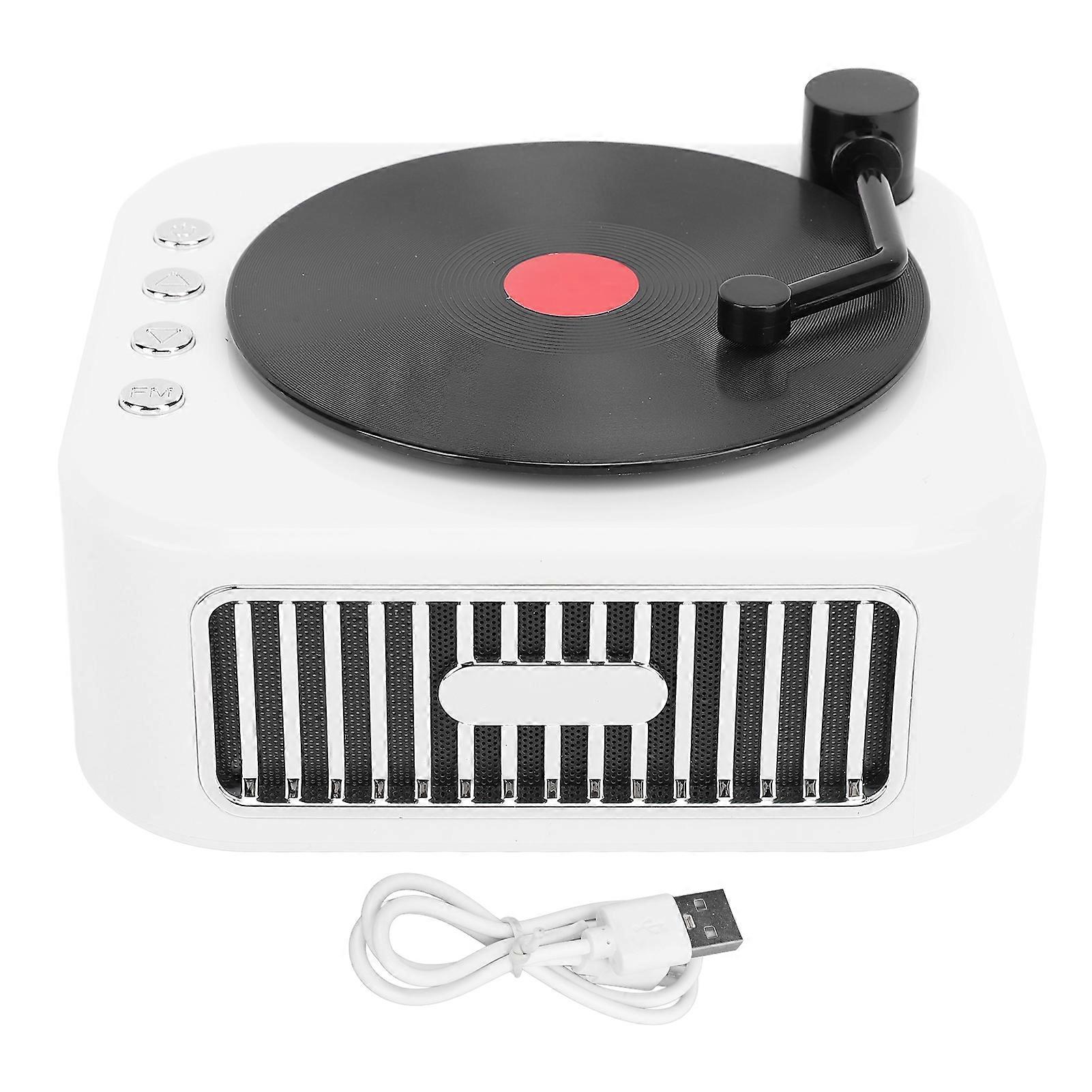 White Vintage Record Player Style Bluetooth Speaker with 360° Sound and 10-Hour Battery