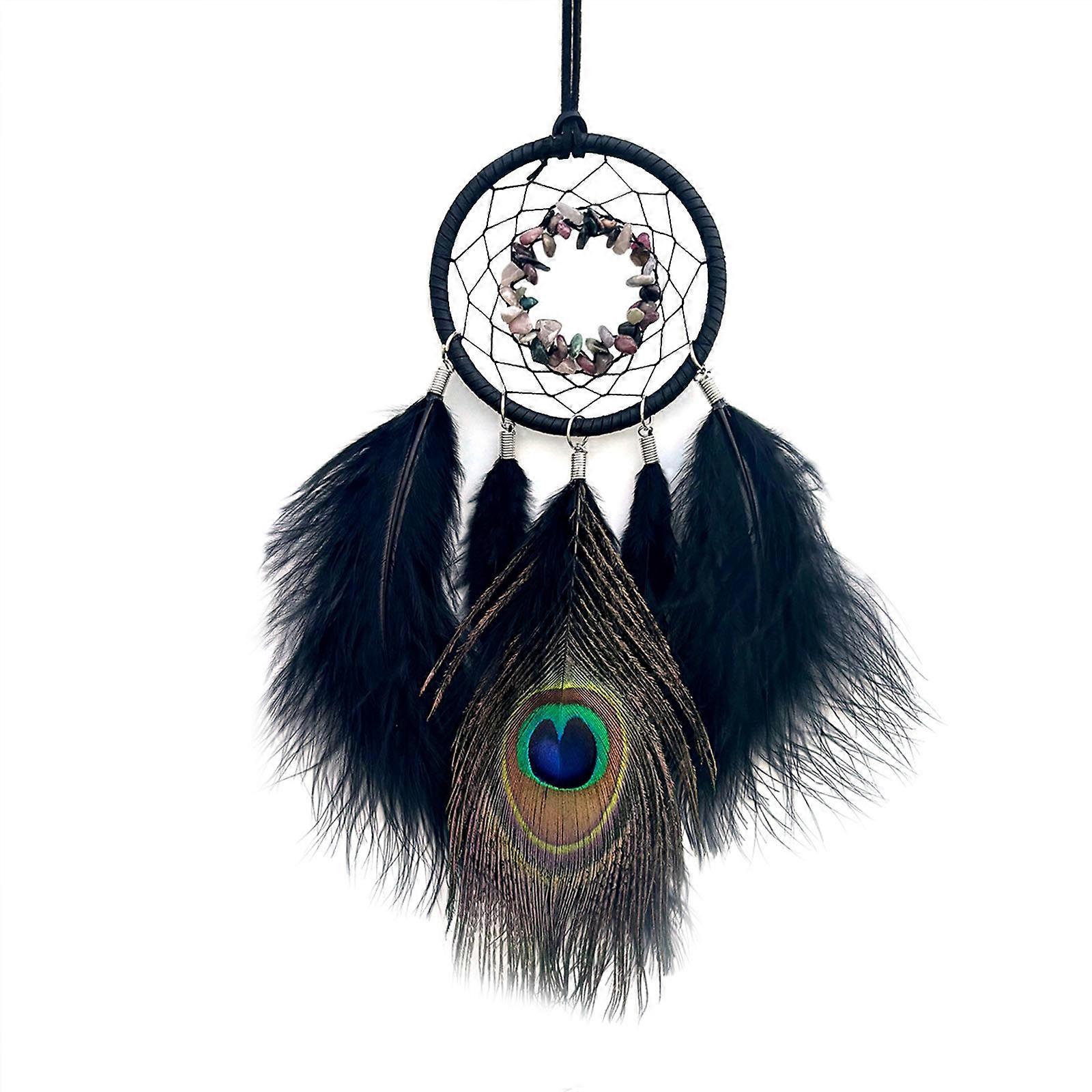 Natural Tourmaline Car Pendants With Feathered And Dreamcatchers Design For Vehicle Rearview Mirror Decoration Ornament Multicolor