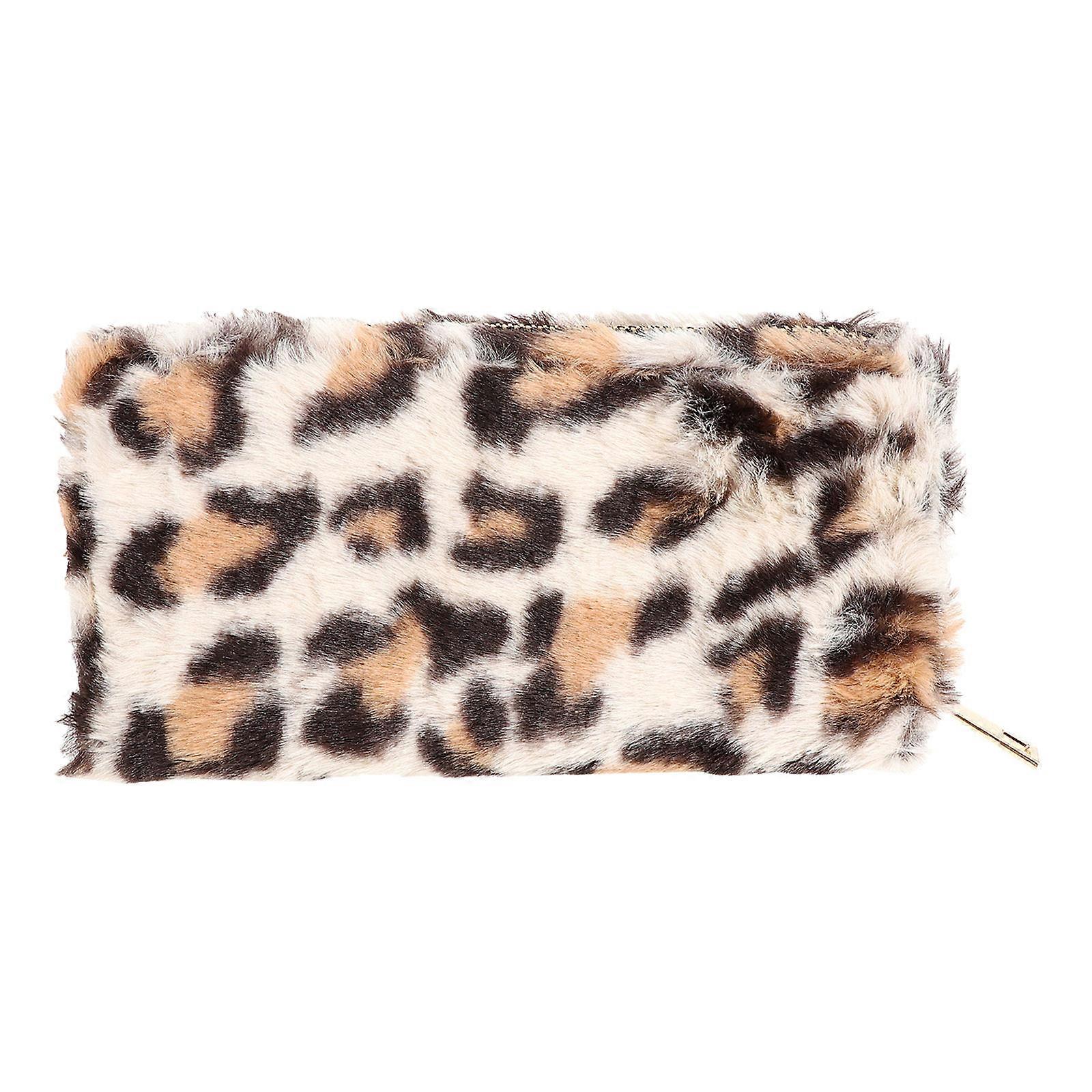 Portable Wallet Leopard Cosmetic Bag Daily Use Plush Rectangular Multi-Function 1Pcs