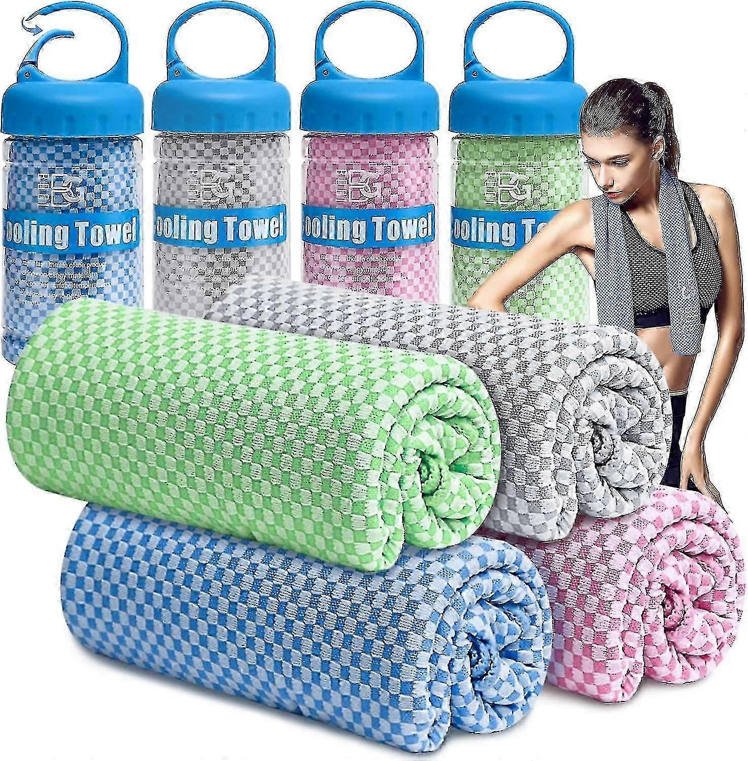 חבילה של 4 מגבות קירור, מגבות קירור לצוואר ולפנים - 40"x12" - מגבת קרח לקירור מיידי (ורוד 4) שעות