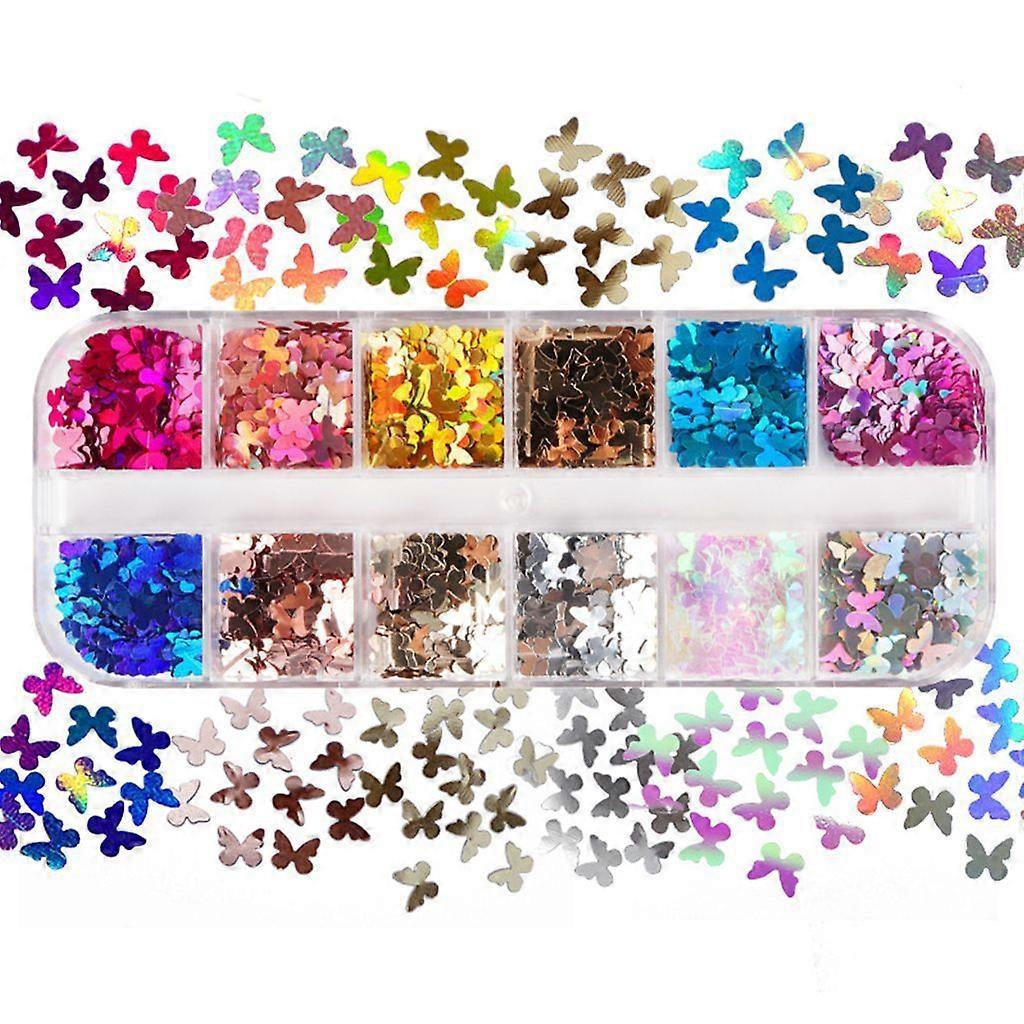 12 Grids/Box 5mm 3D Shiny for Butterfly Sequins Manicure Paillettes for Epoxy Re