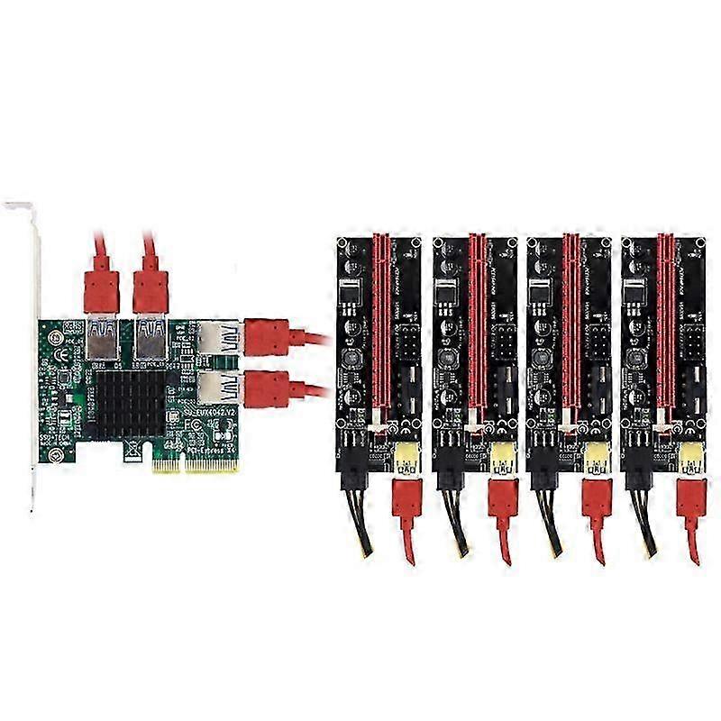 1 to 4 PCI-E Riser Board GPU Extender Card with USB 3.0 Adapter - 16X Slot GPU Expansion for Mining or Gaming Setup
