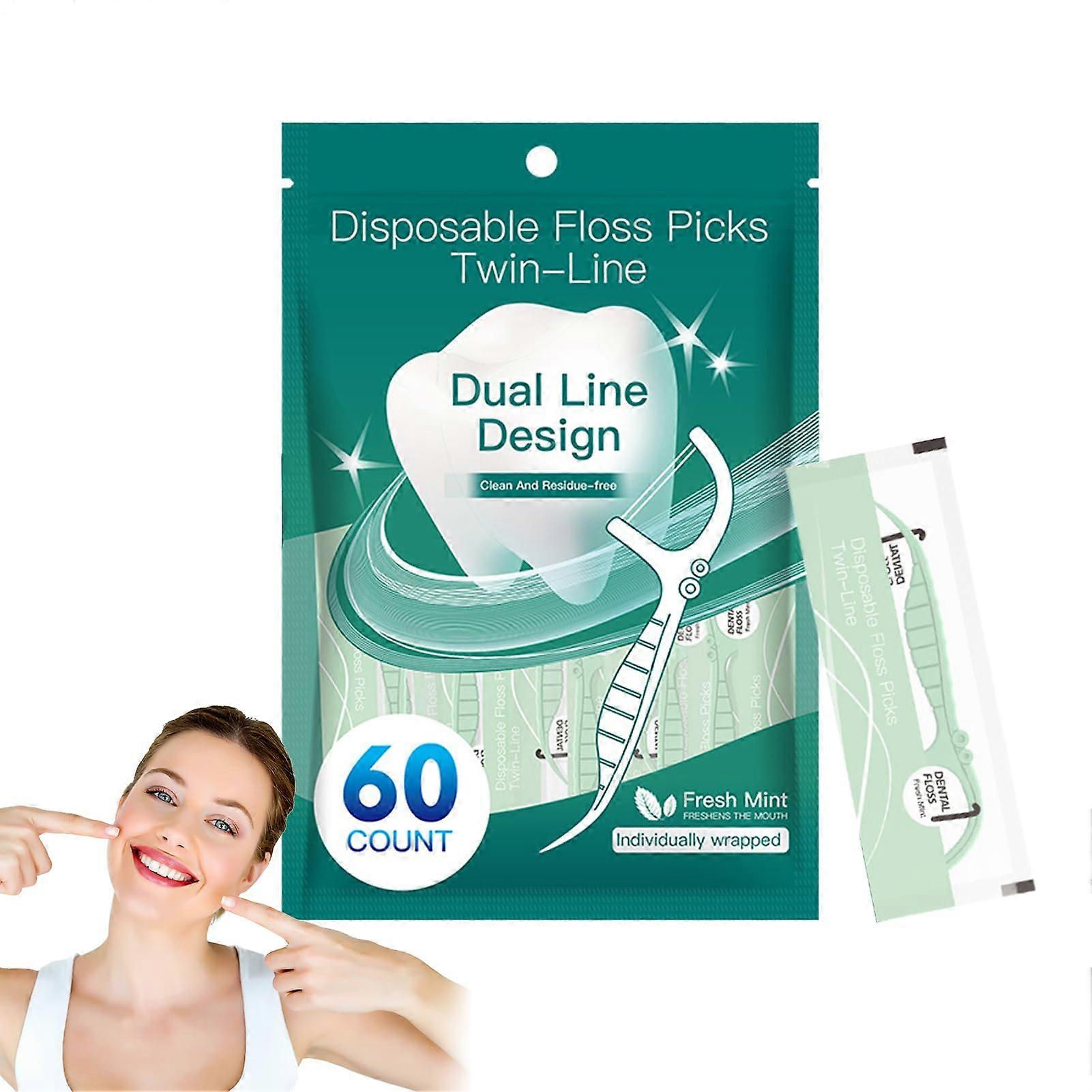 Teeth Flossers Picks for Adults and Children, Portable Double Thread Design, Comfortable Grip, Travel Size 3 x 0.7 x 0.2 Inches