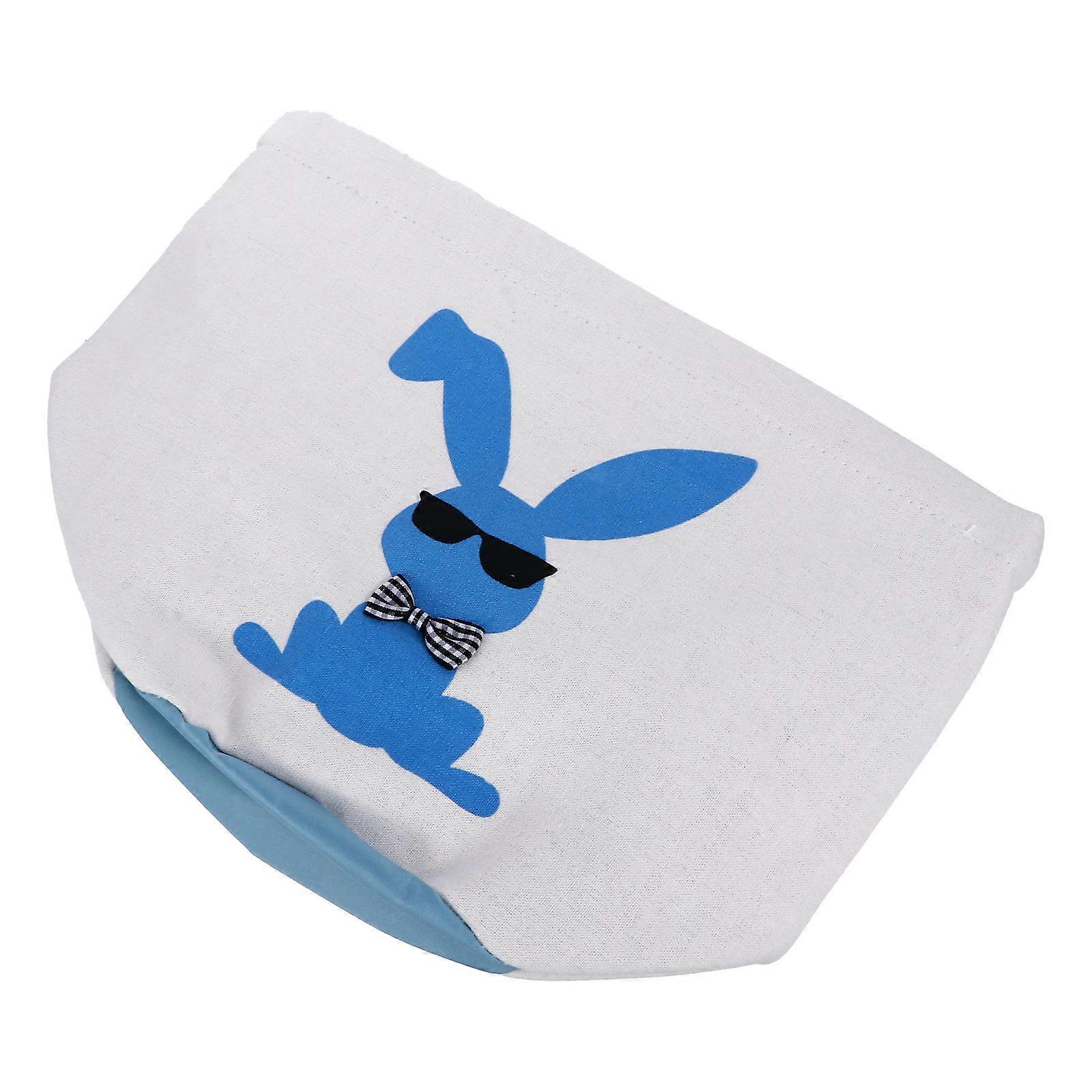 Blue Canvas Rabbit Pattern Easter Candy Bucket for Storage Perfect for Kids and Adults 12.5 x 10.5 Inches