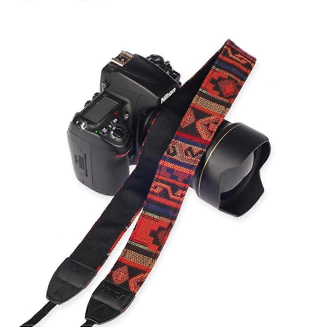 Camera Strap With Genuine Leather Ends, Double Layer, Pure Cotton Embroidered, Adjustable Universal For All Cameras