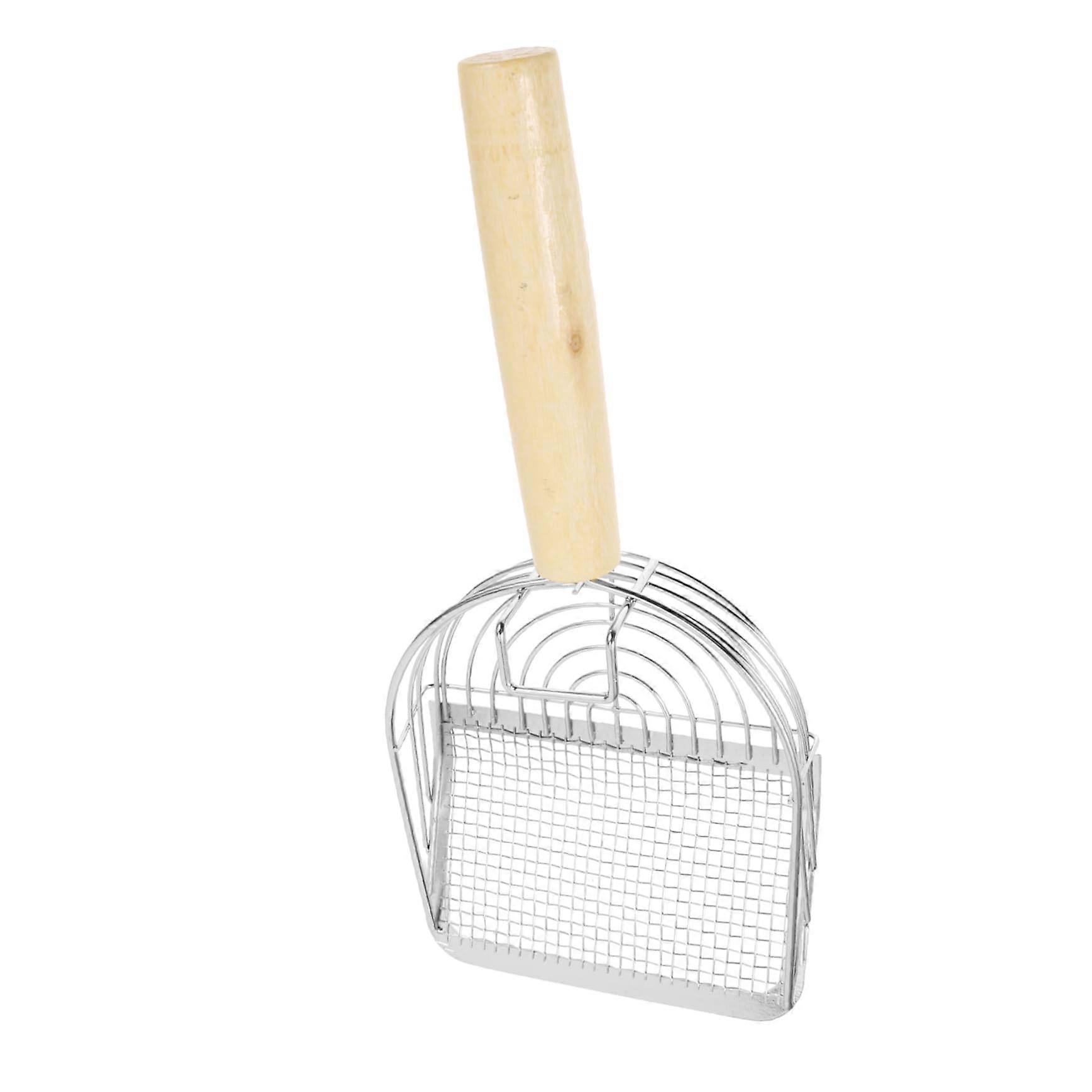 Stainless Steel Cat Litter Scoop with Wooden Handle for Sand Residue and Waste Removal, Durable and Easy to Clean