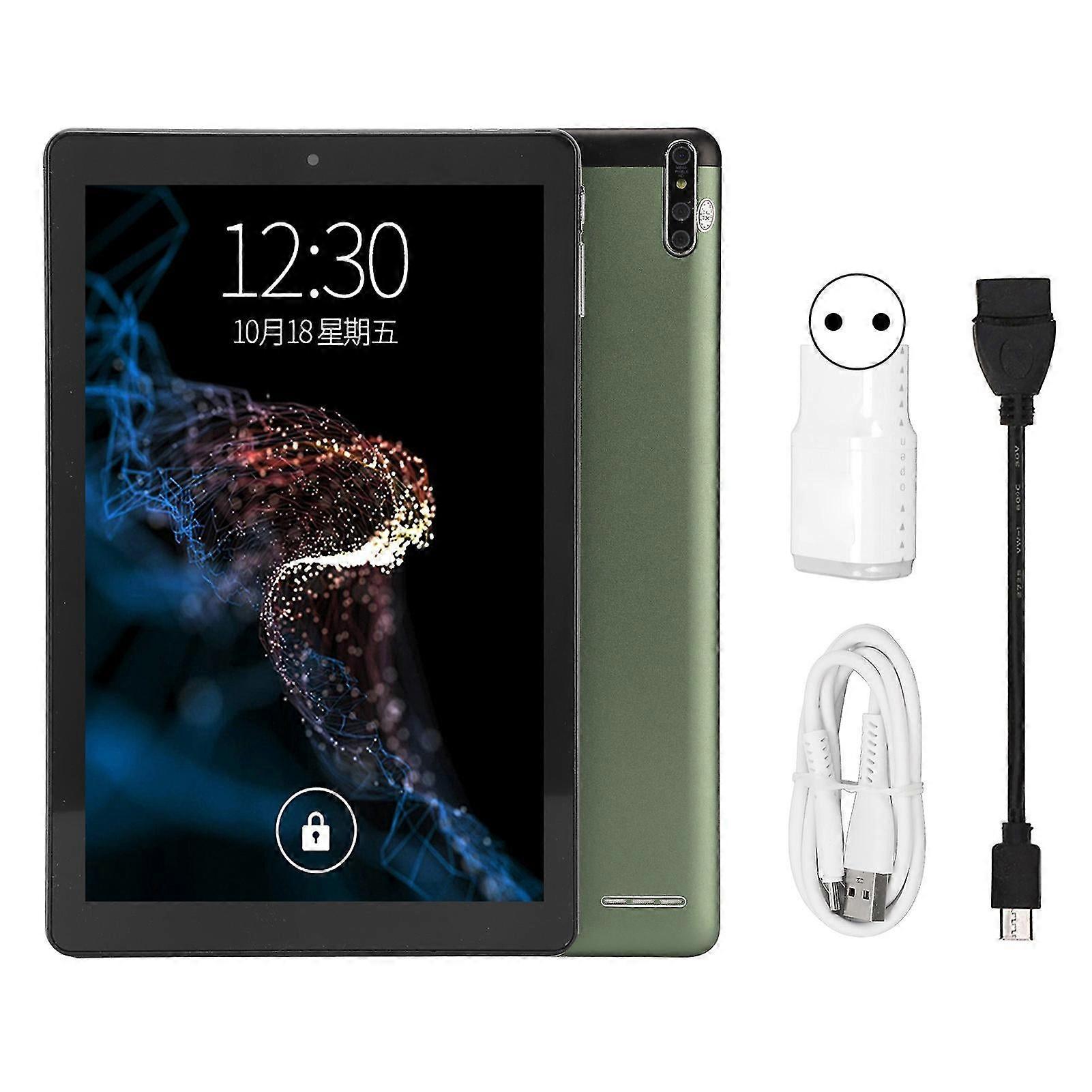 10.1 Inch Tablet For Android 11.0 2.4g 5g Wifi 6gb 128gb Front 5mp Rear 13mp 1960x1080 Ips Calling Tablet 100?240v Green Eu Plug