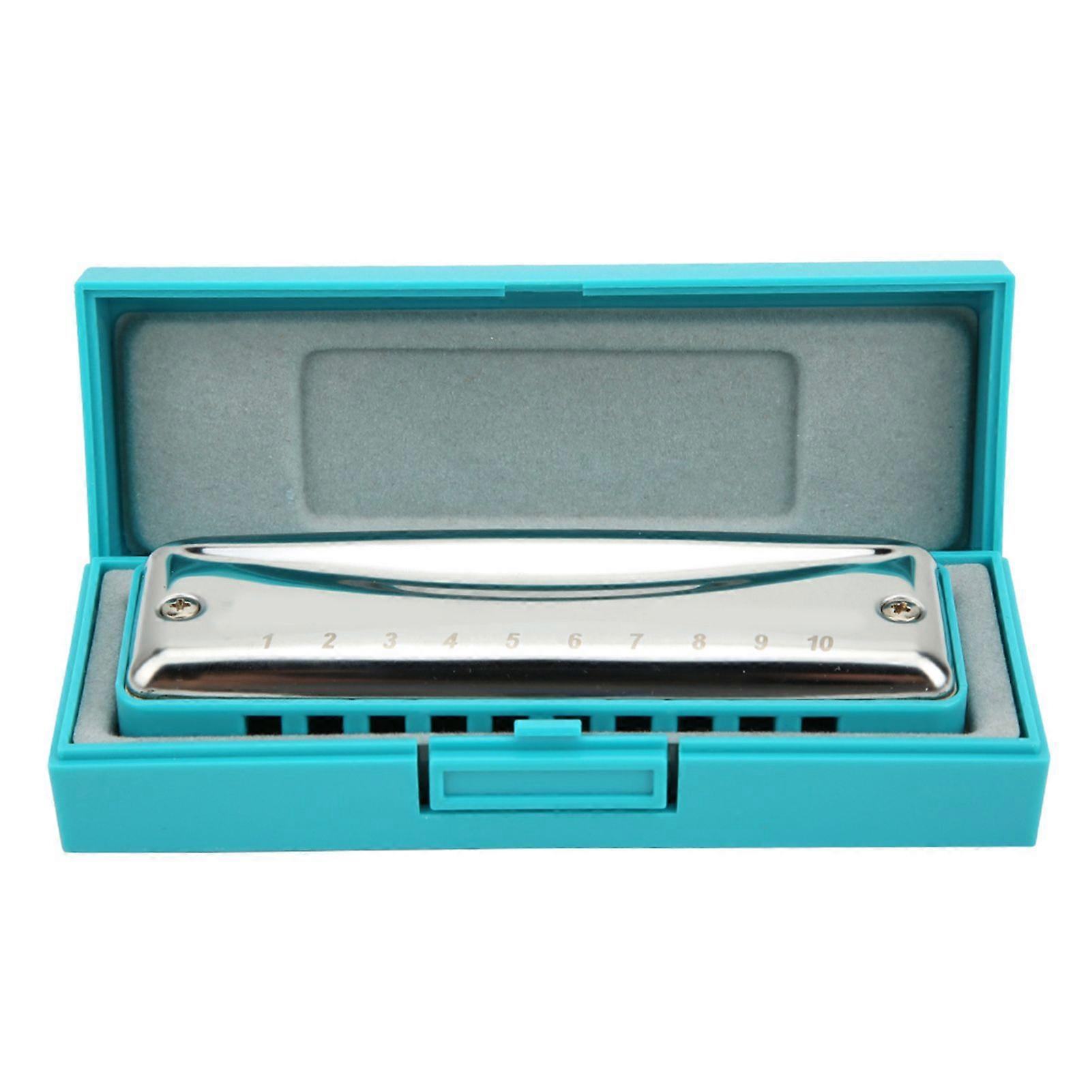Stainless Steel Blues Harmonica 10 Holes Key of Eb for Beginners and The ProfessionalBlue