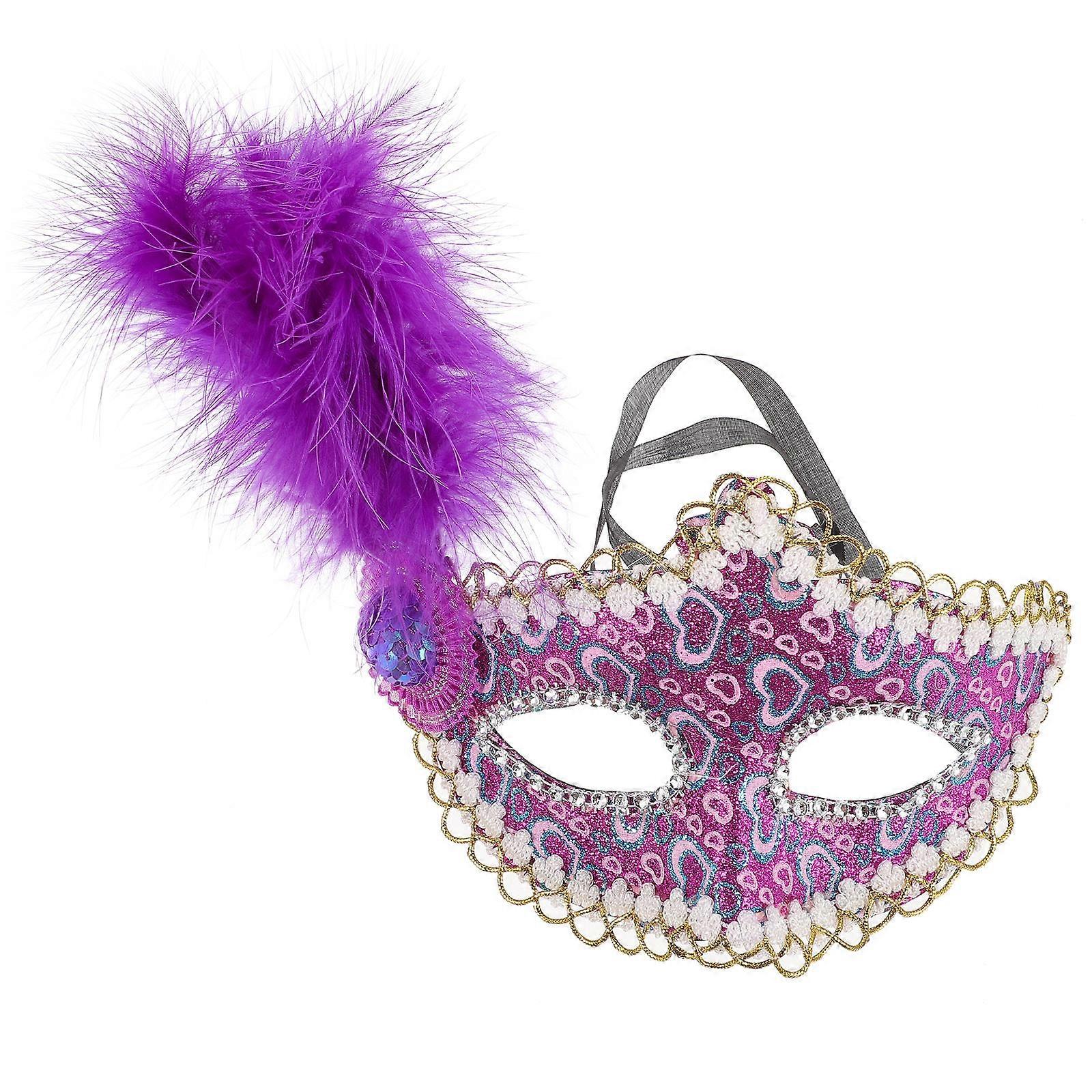 Masquerade Mask Plume Eye Mask Stage Performances Masquerade Design Purple 1Set