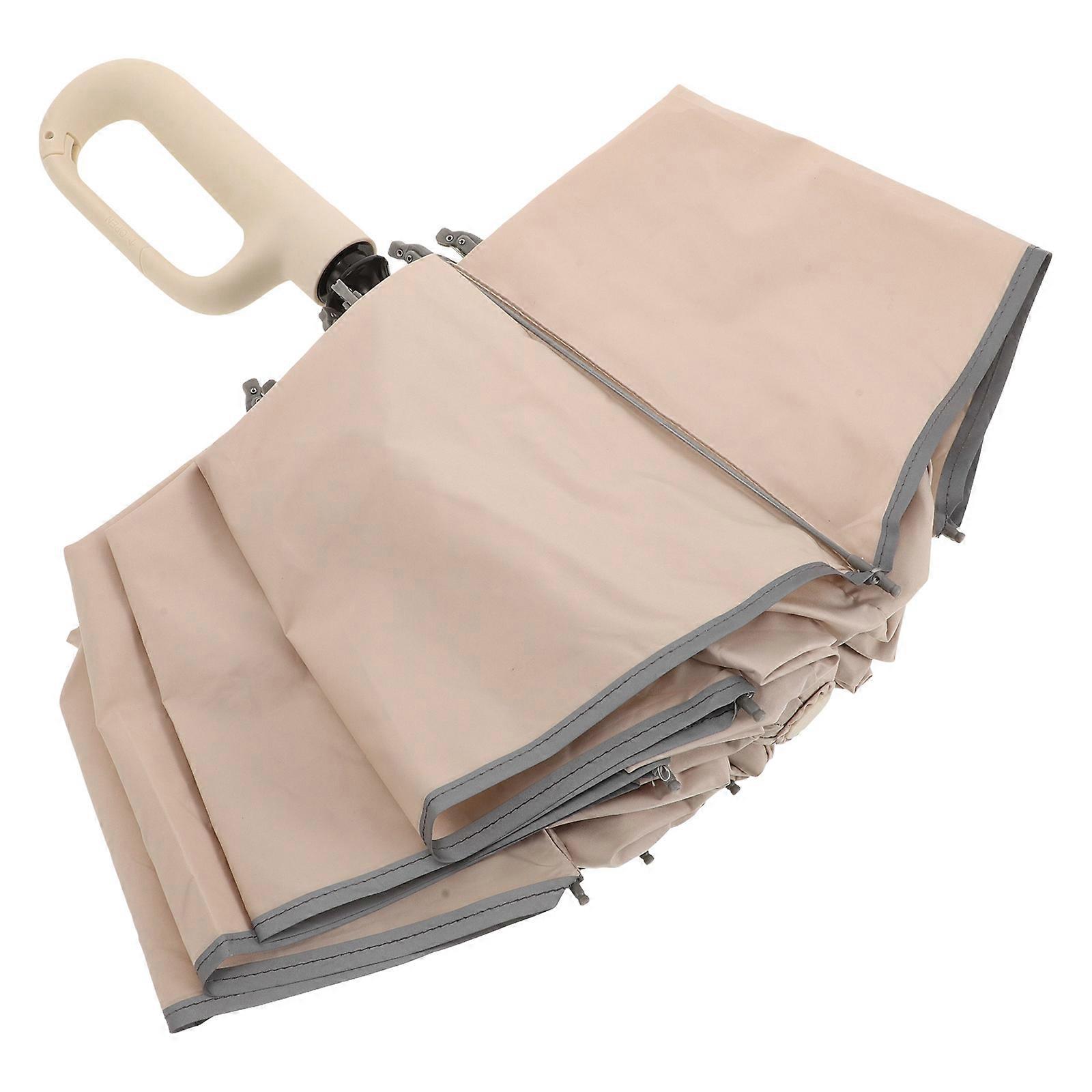 Compact Travel Umbrella with Reflective Strips for Night Visibility Automatic Operation Beige 38.5 Inches