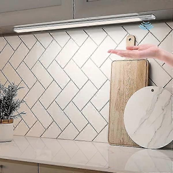 LED strip kitchen under cabinet with sensor, 60cm 2 in 1 cabinet lamp USB rechargeable and 5V DC driven LED bar wireless cabinet lighting battery-powe