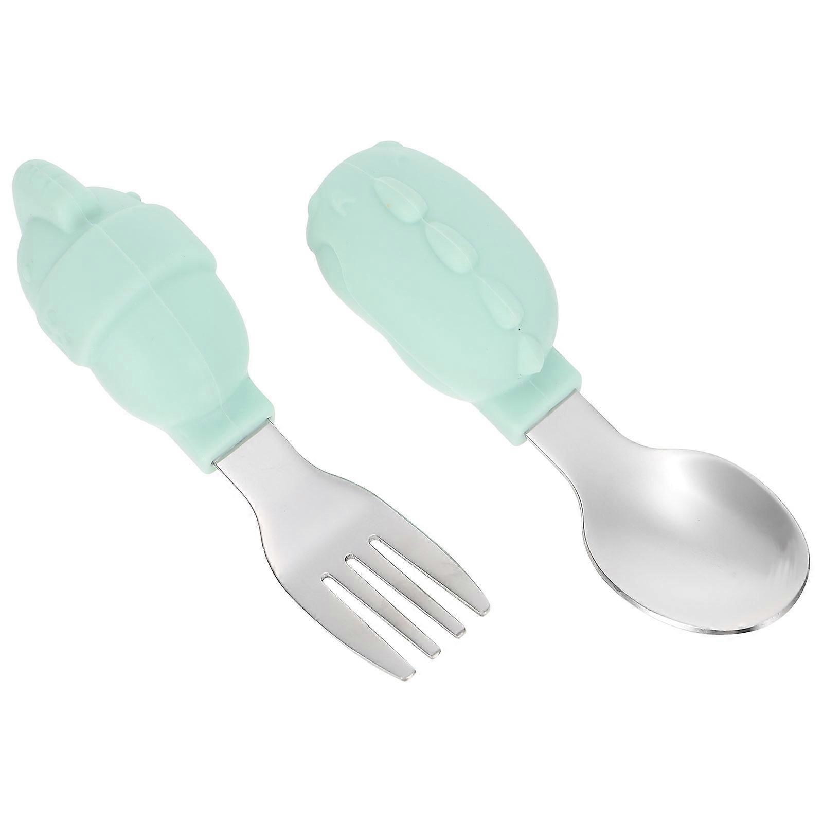 Baby Eating Utensils Stainless Steel Toddler Tableware Sets Mealtime Flat Surface 1Set