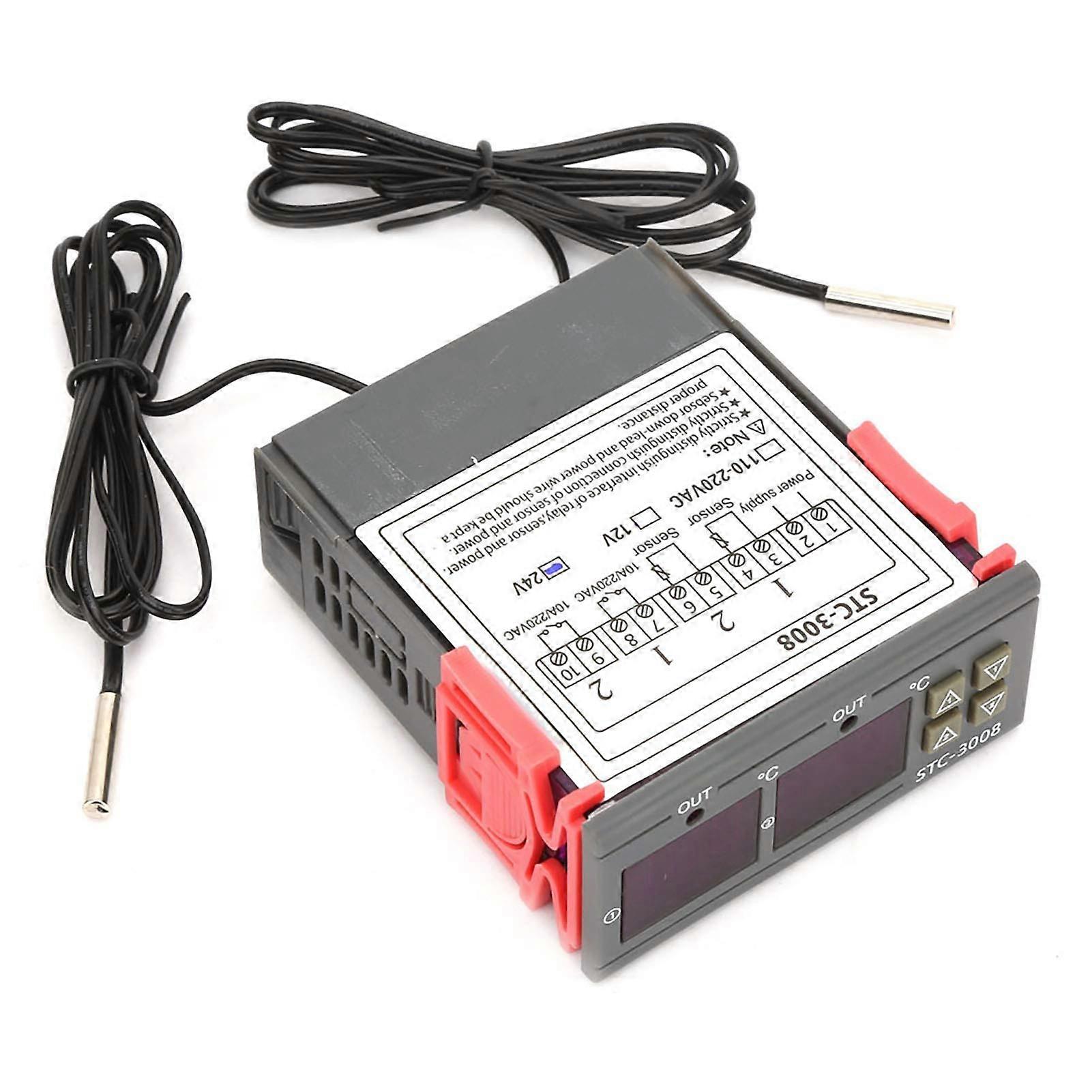 Improved Precision Digital Thermostat STC3008 with Dual Display, DC12V 24V