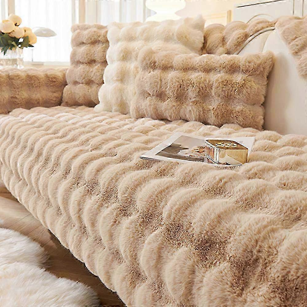 L-Shape Rabbit Plush Sofa Cover & Corner Couch Protector - Non-Slip Throw Blanket for 1/2/3 Seater - Pet-Friendly Home Decor