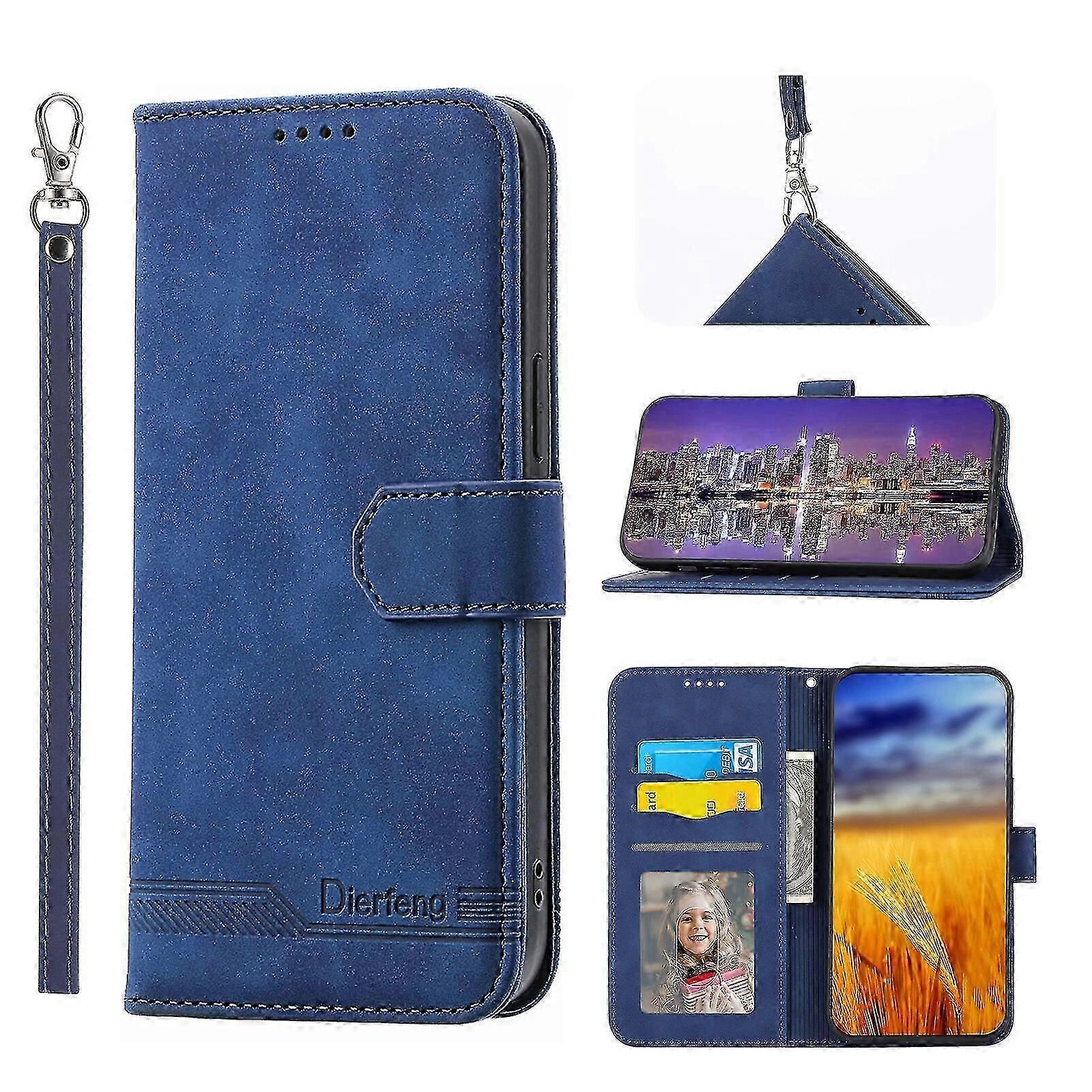 For iPhone 12 Case, Leather Wallet Flip Case With Strap