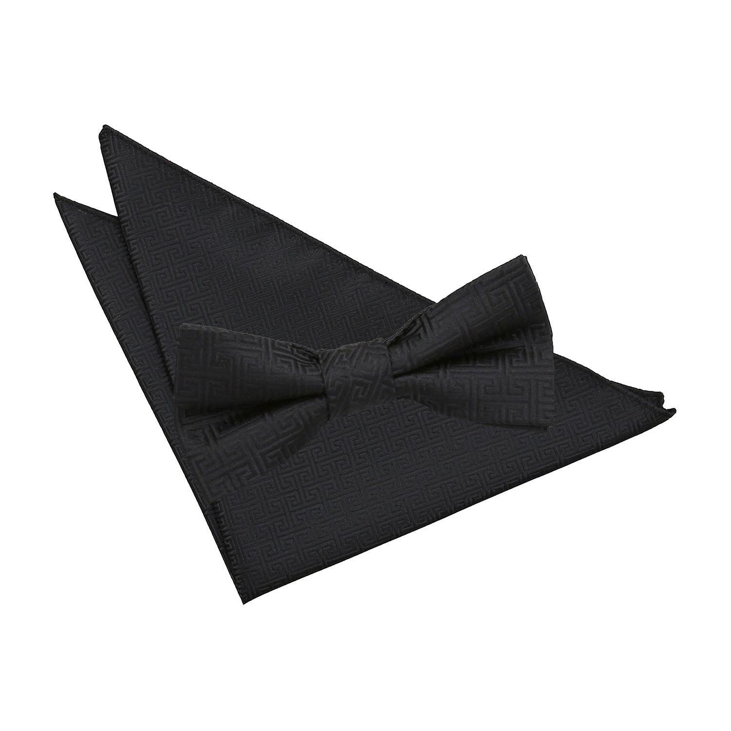 Black Greek Key Bow Tie and Pocket Square Set
