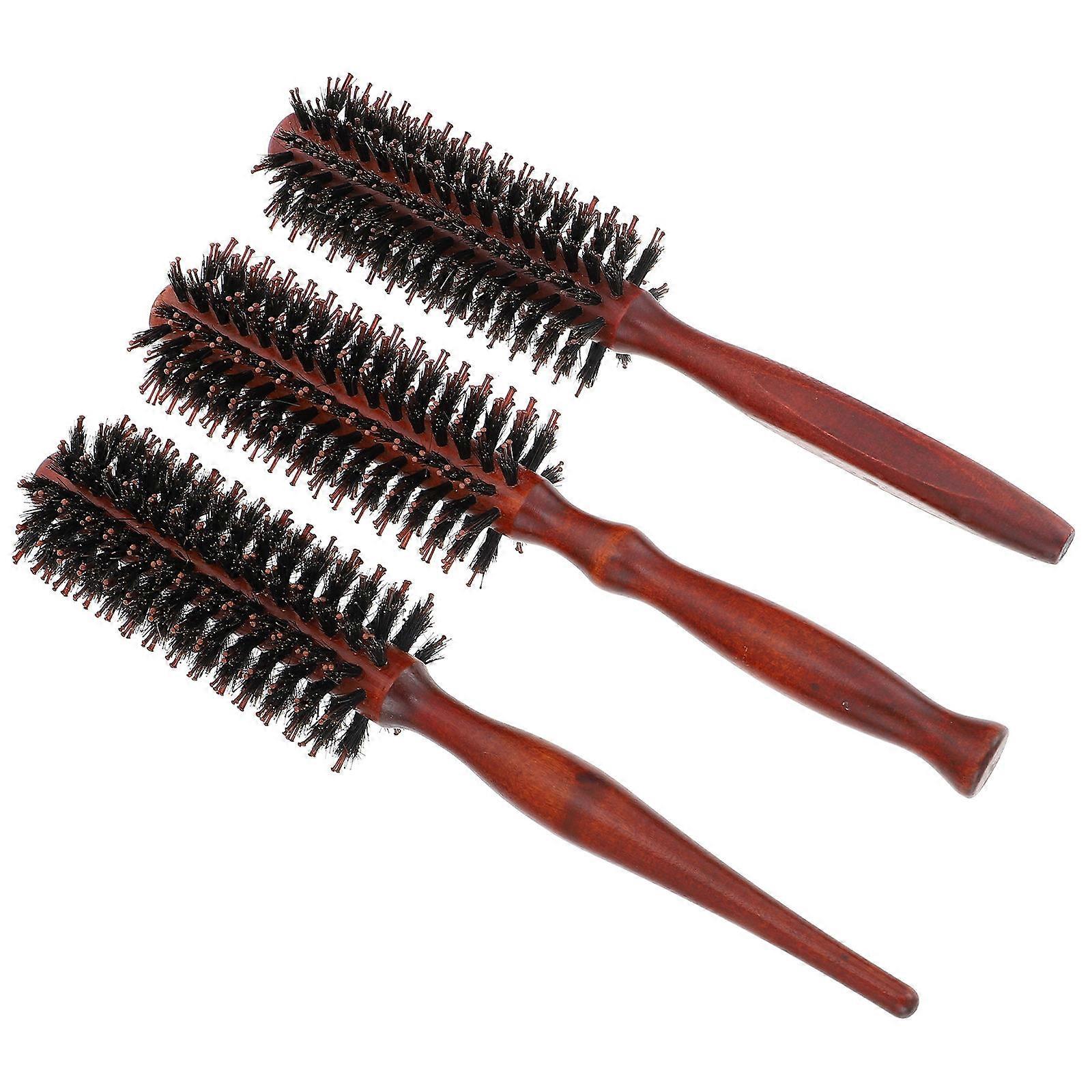 3pcs Round Bristle Hair Brush with Natural Wood Handle for Smoothing & Daily Grooming – Ideal for Men and Women, Salon and Personal Use