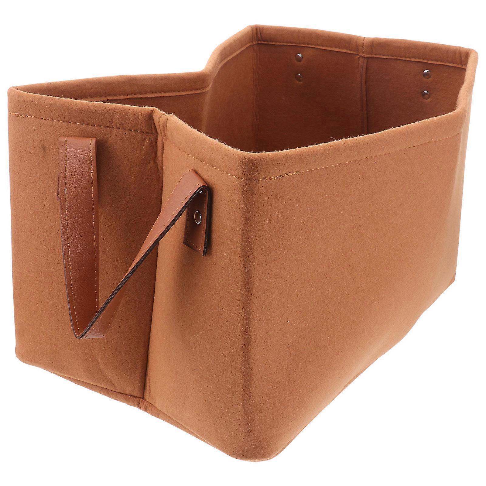 Nonwovens Storage Basket for Home Use Brown Portable with Handle for Desktop and Nursery 1PC