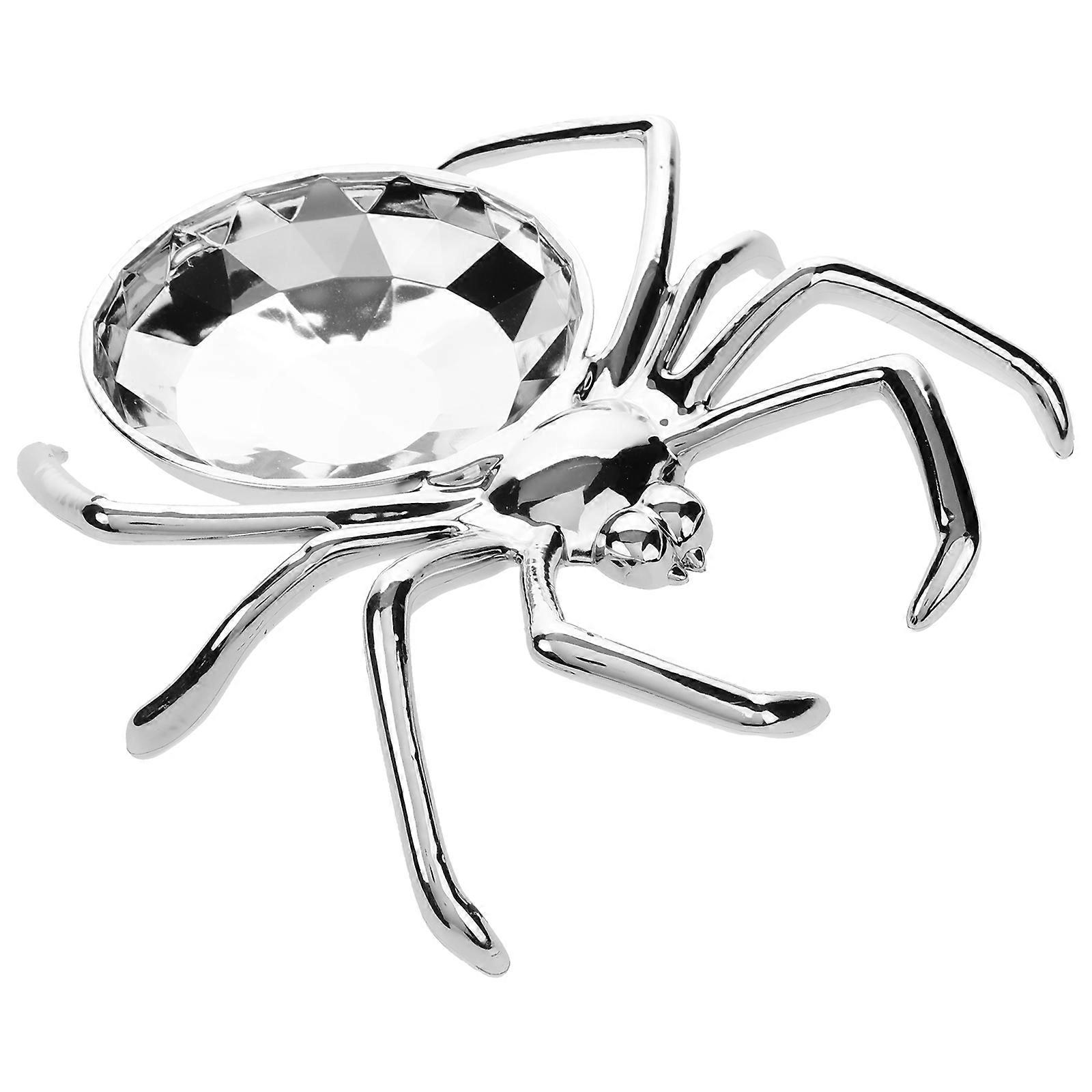 Spider Shaped Serving Plate for Halloween Parties Silver Color with Fine Details 7 Inch Diameter