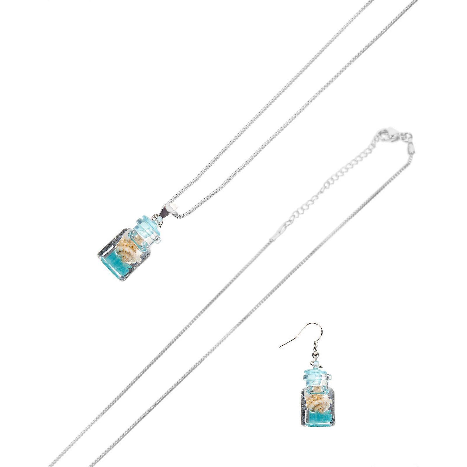 Wishing Bottle Necklace and Earring Set for Women Crafts Assorted Color Small Size Plastic Resin 1 Set