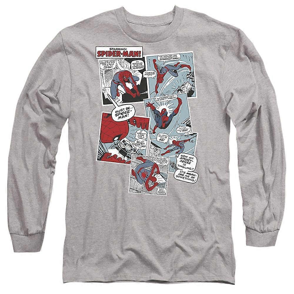 스파이더맨 패널 콜라주 긴팔 티셔츠 (S-3XL), 회색