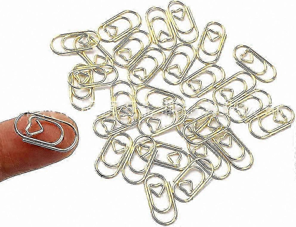 100 Mini Heart-Shaped Paper Clips Gold-Plated for Bookmarks and Crafts