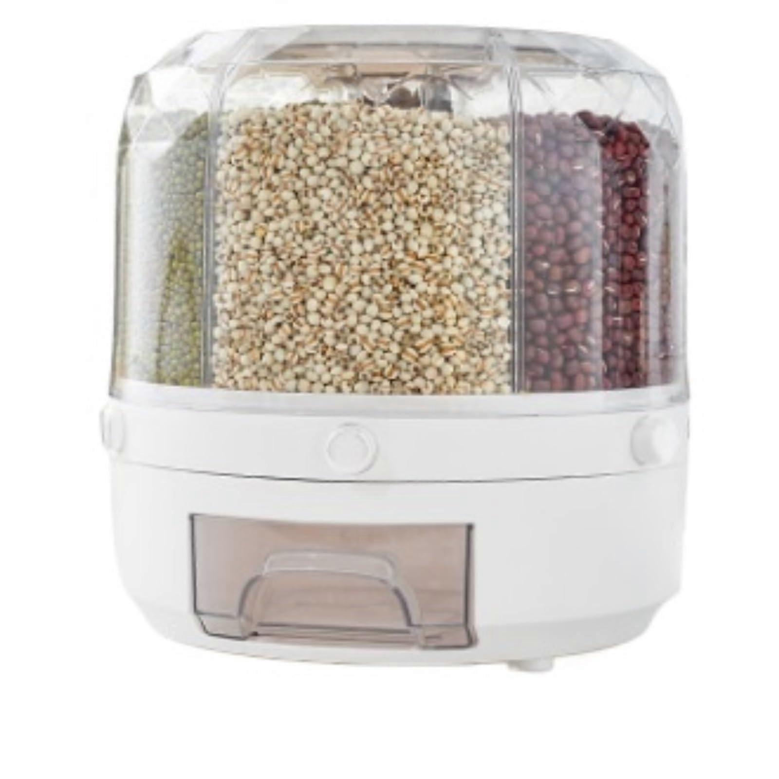 Cereal Container Rotatable Rice Dispenser 6Grid Grain Storage Box White 28cm Kitchen Storage Container